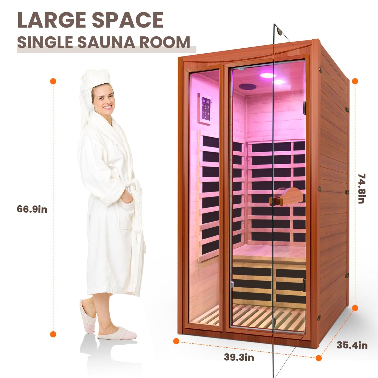 OUTEXER Far Infrared Sauna Home Sauna Spa Room for 1-2 Person Low-EMF Canadian Hemlock Wood 1550W Indoor Saunas with 7 Color Light 39.3 * 35.4 * 74.8Inch