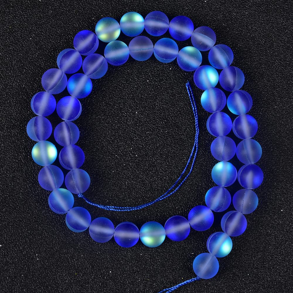Asingeloo 60PCS 6mm Natural Blue Mystic Aura Quartz Gemstone Frosted Matte Titanium Round Loose Spacer Beads 15 inch Full Strand Crystal Healing Power Quartz