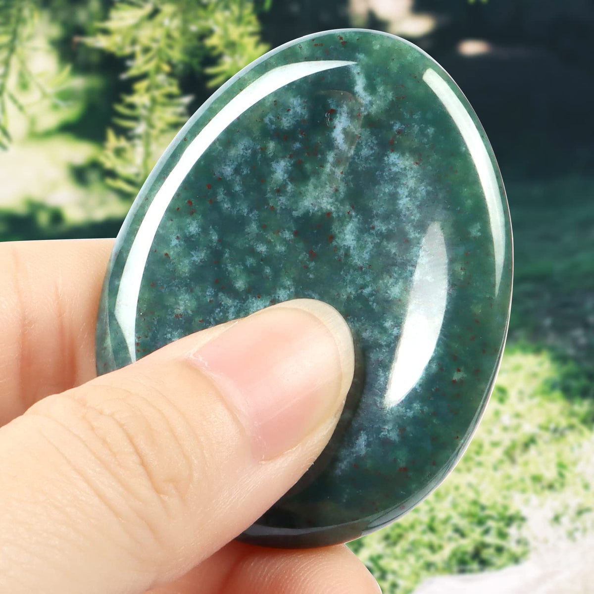 Artistone 1.5" Amethyst Moss Agate Crystal Thumb Worry Stone for Anxiety Chakra Crystals Palm Pocket Stone Healing Crystal for Stress, Meditation Reiki, Calming Stone Gifts