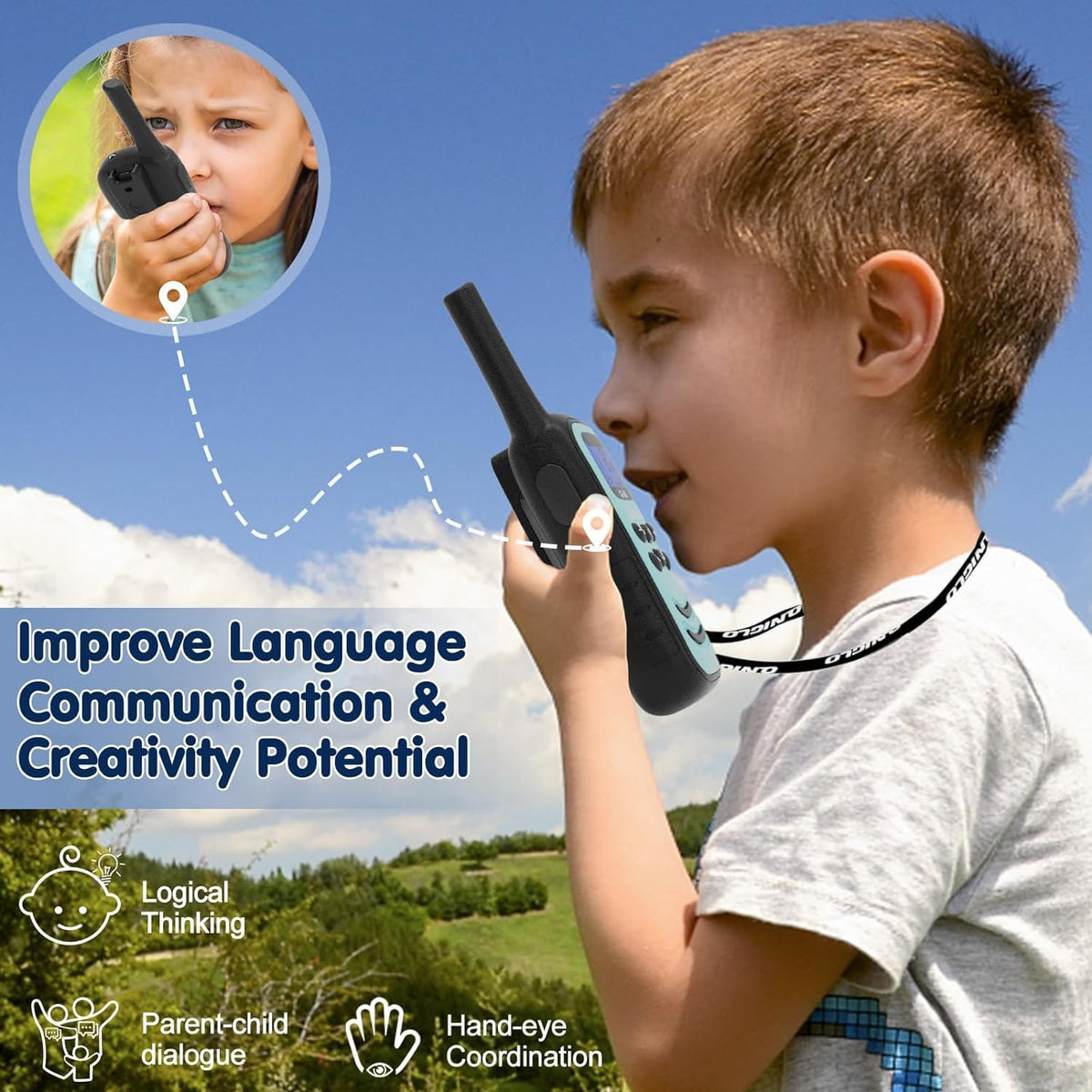 QUOLIX Walkie Talkies for Kids Rechargeable, Kids Walkie Talkie with Flashlight VOX Function, Great for Camping, Hiking, Outdoor Play, for Boys and Girls Ages 3 12. (2 Pack)