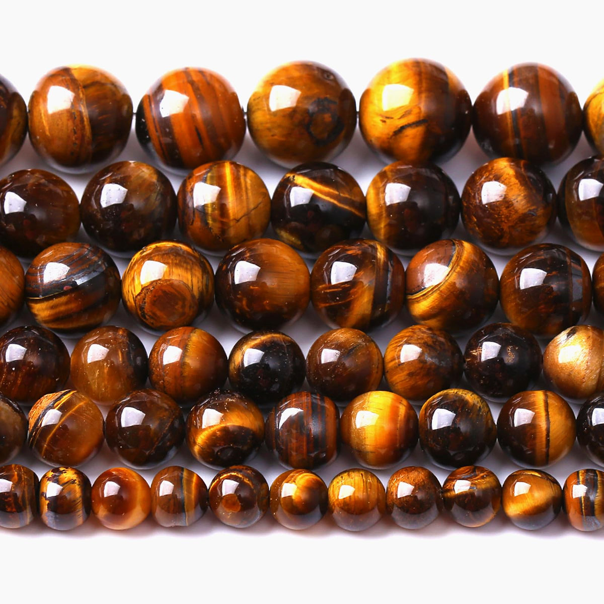 10MM Natural Iron Yellow Tiger Eye Stone Energy Healing Beads Round Loose Beads for Jewelry Making Bracelet 72pcs 2 Strands 32"