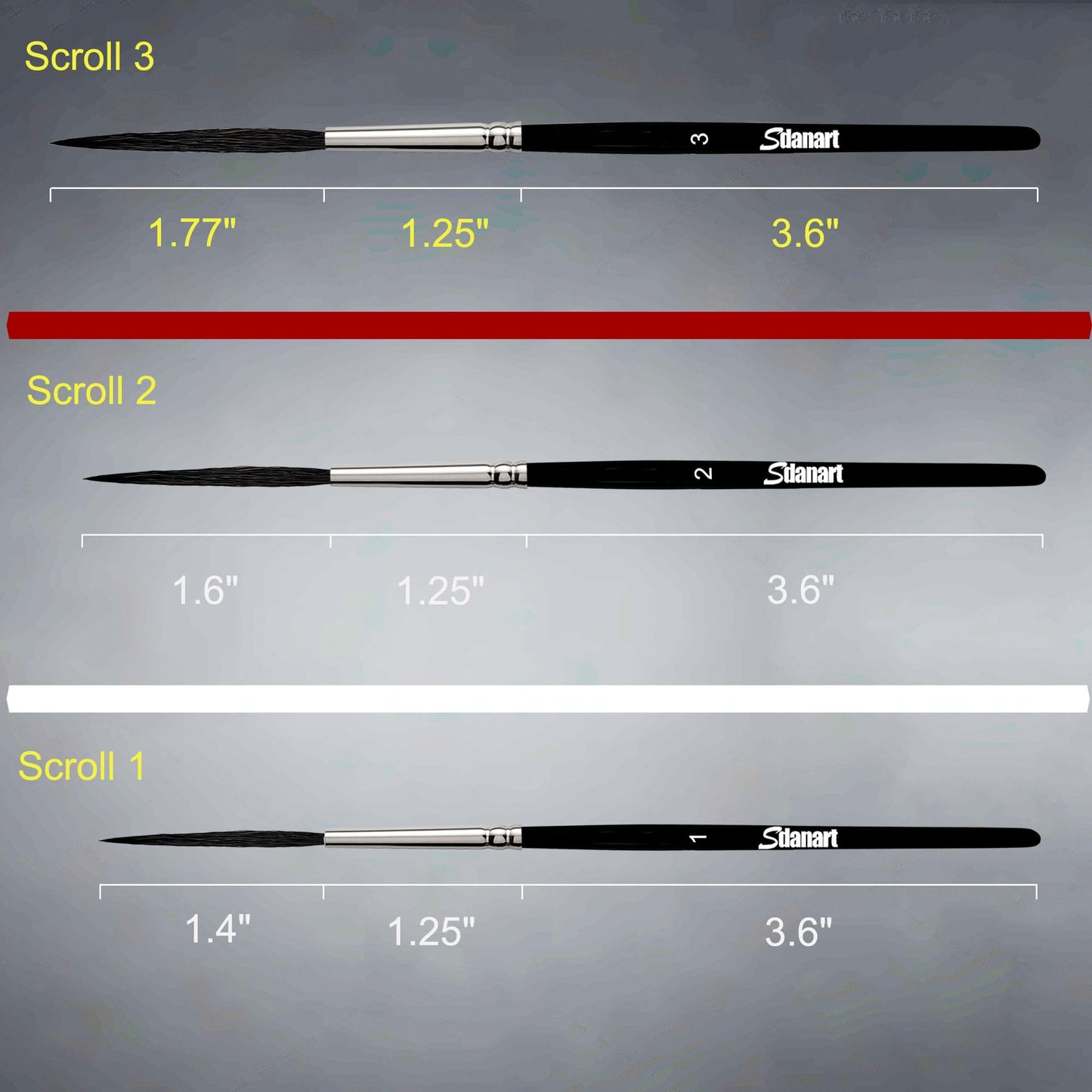 Sdanart Scroll Pinstriping Brush,3 PCS High Performance Script Pinstripe Brushes,Made from A Blend of Squirrel Hair, Wool and Nylon，Professional Art Paintbrushes,Suitable for Artists and Beginners