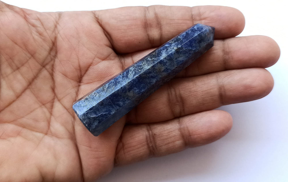 WholesaleGemShop 3 Inch Sodolite Gemstones Obelisk Tower Jumbo Facet Aura Rock Crystal Natural Polished Earth Wand Spirit