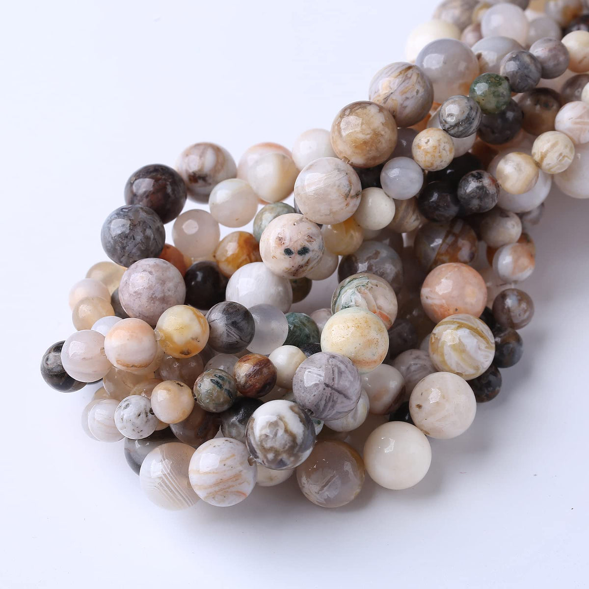 32PCS 12MM Natural Bamboo Leaf Agate Stone Beads Energy Healing Beads for DIY Jewelry Bracelet Necklace Making for Jewelry Making15Inch