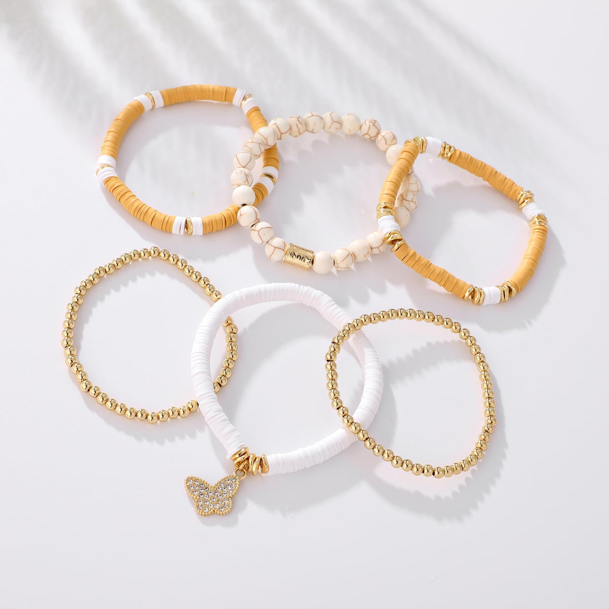 GOOJIDS Surfer Heishi Clay Bead Bracelets for Women Bohemian Stackable Gold Plated Beaded Stretch Bracelets Elastic Layering Friendship Bracelets Set Boho Jewelry