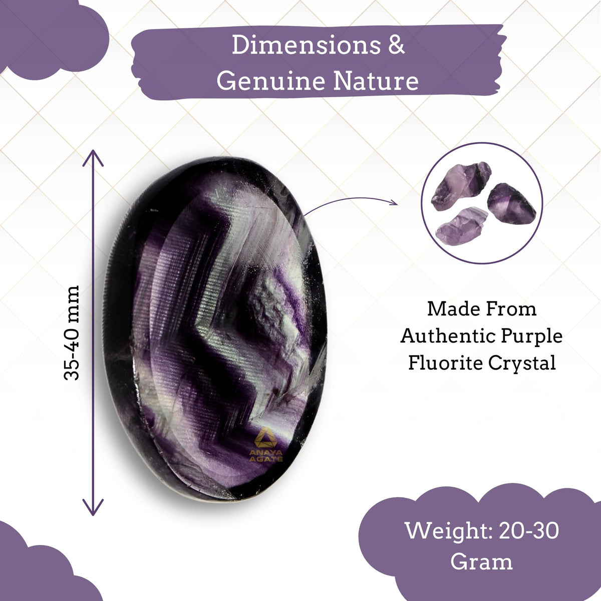 Anaya Agate Fluorite Worry Stones Certified Crystal Thumb Worry Stone for Anguish, Relaxing and Soothing Balance Stones for Meditation, Stress Relief Crystals and Healing Stones for Men, Women