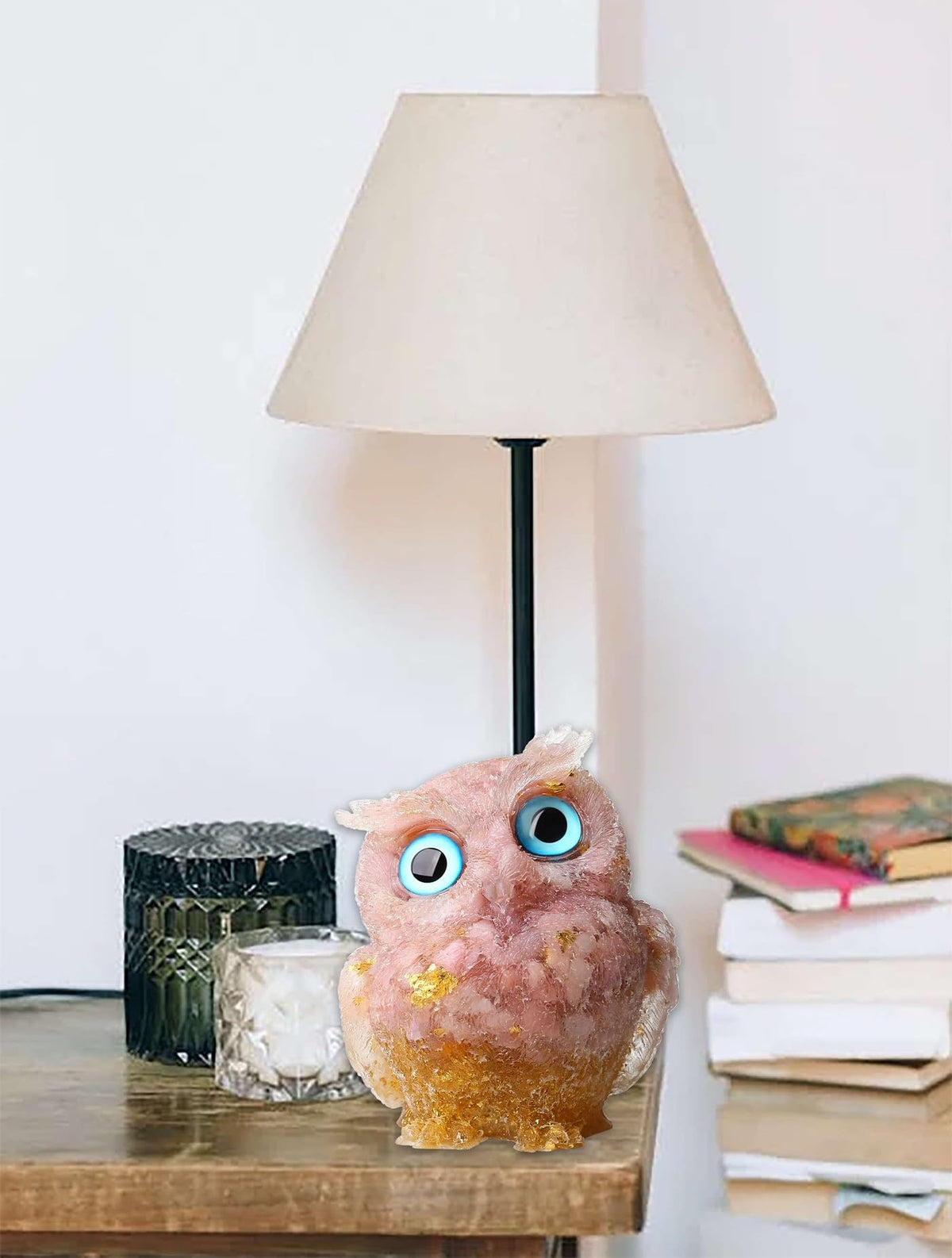 LAIDANLA 2.4" Pink Opal Owl Figurine Natural Healing Crystal Cute Owl Animal Statue Pocket Sculpture Reiki Spiritual Energy Gemstone Home Office Room Desk Decor Gifts