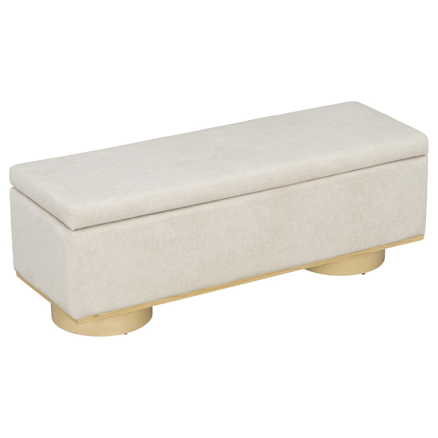 Christopher Knight Home Angie 50" Upholstered Storage Bench for Bedroom, Rectangular Foot Stools Ottoman, Entryway Wood Ottoman Bench, End of Bed Bench, Living Room Sofa Extra Seat, Oatmeal+Natural