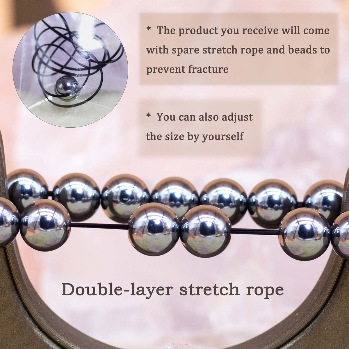 DAZCOLO 8mm Natural Gemstone Stretch Bracelet, Handmade Unisex Crystal Bracelets for Meditation, Yoga, Spiritual Healing & Positive Energy (Silver Hematite)