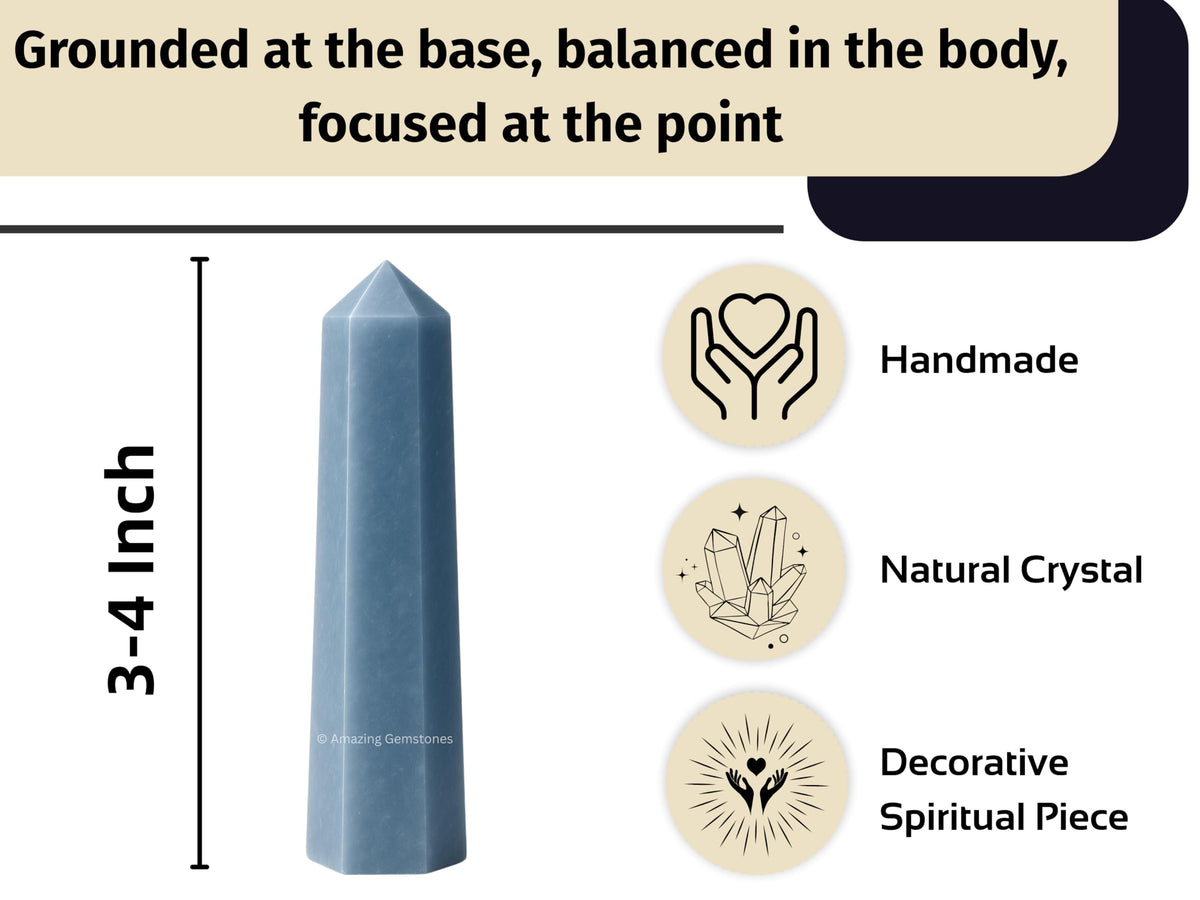 Amazing Gemstone Angelite Crystal Towers ~ Natural Healing Crystal Point Obelisk for Reiki Healing and Crystal Grid (3" to 4" INCH)