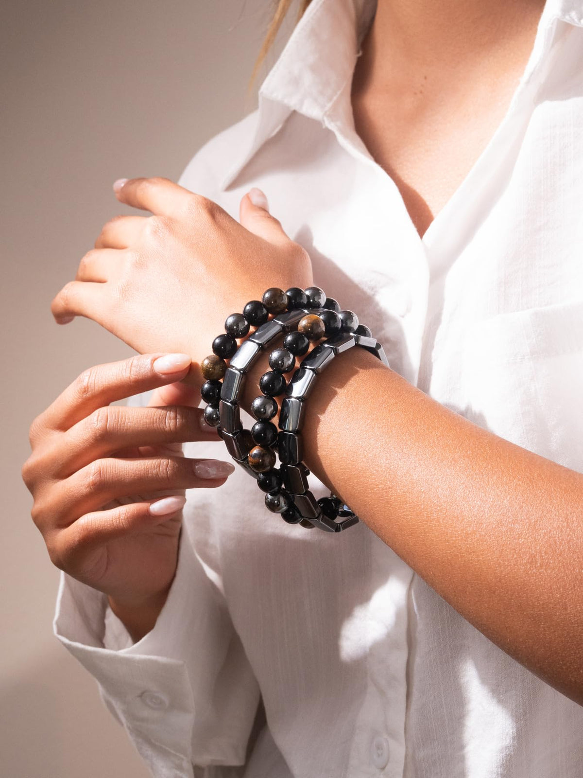 MIFYNN 4PS Hematite Bracelet for Men Natural Hematite Stone Stretch Beaded Bracelet Reclaim Your Confidence Male Energy Inspirational Jewelry Gifts