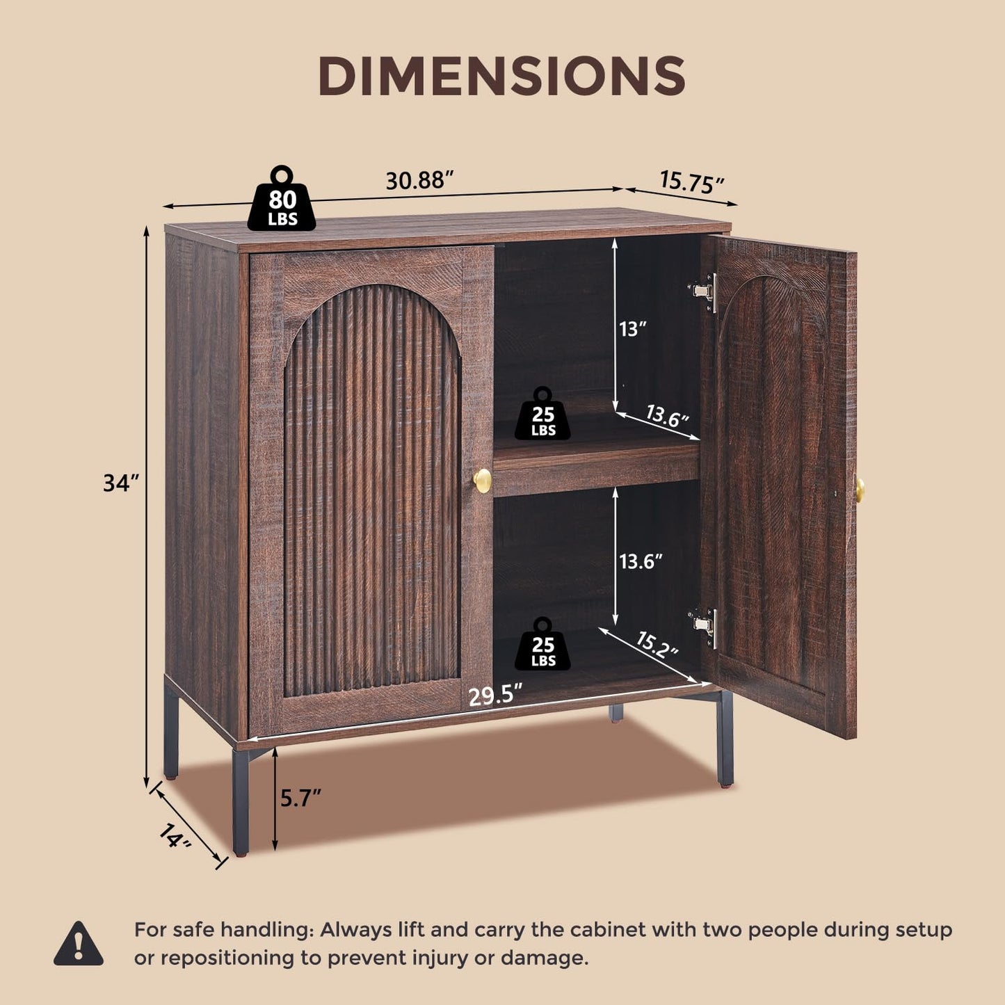 IFGET Modern Buffet Cabinet with Storage, 92.63" W Fluted Arched Sideboard Cabinet w/Adjustable Shelves, Wooden Modular Coffee Bar for Dining Room, Kitchen, Living Room, Entryway, Brown