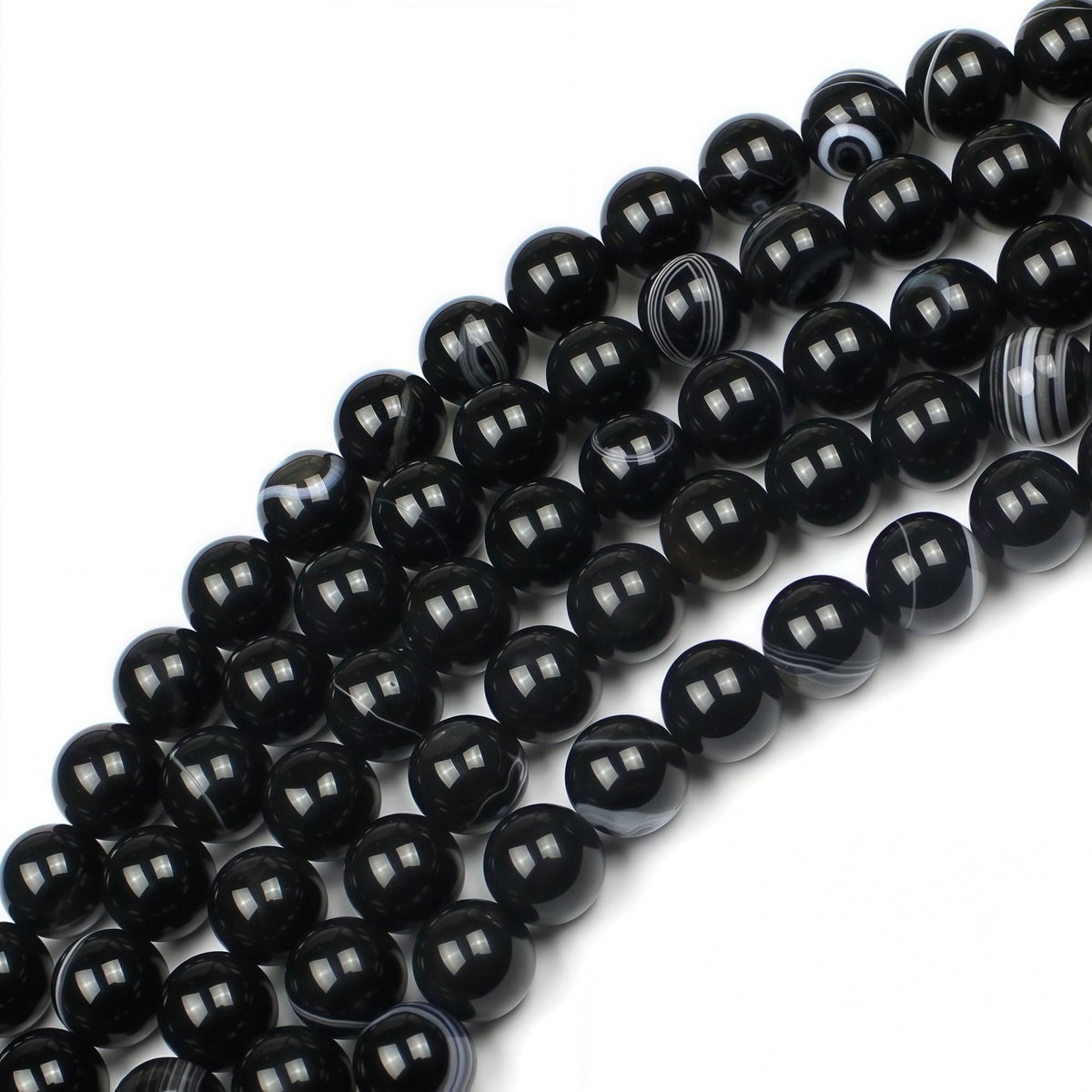 MJDCB Natural Black Striped Agate Round Loose Beads for Jewelry Making DIY Bracelet Necklace (10mm)