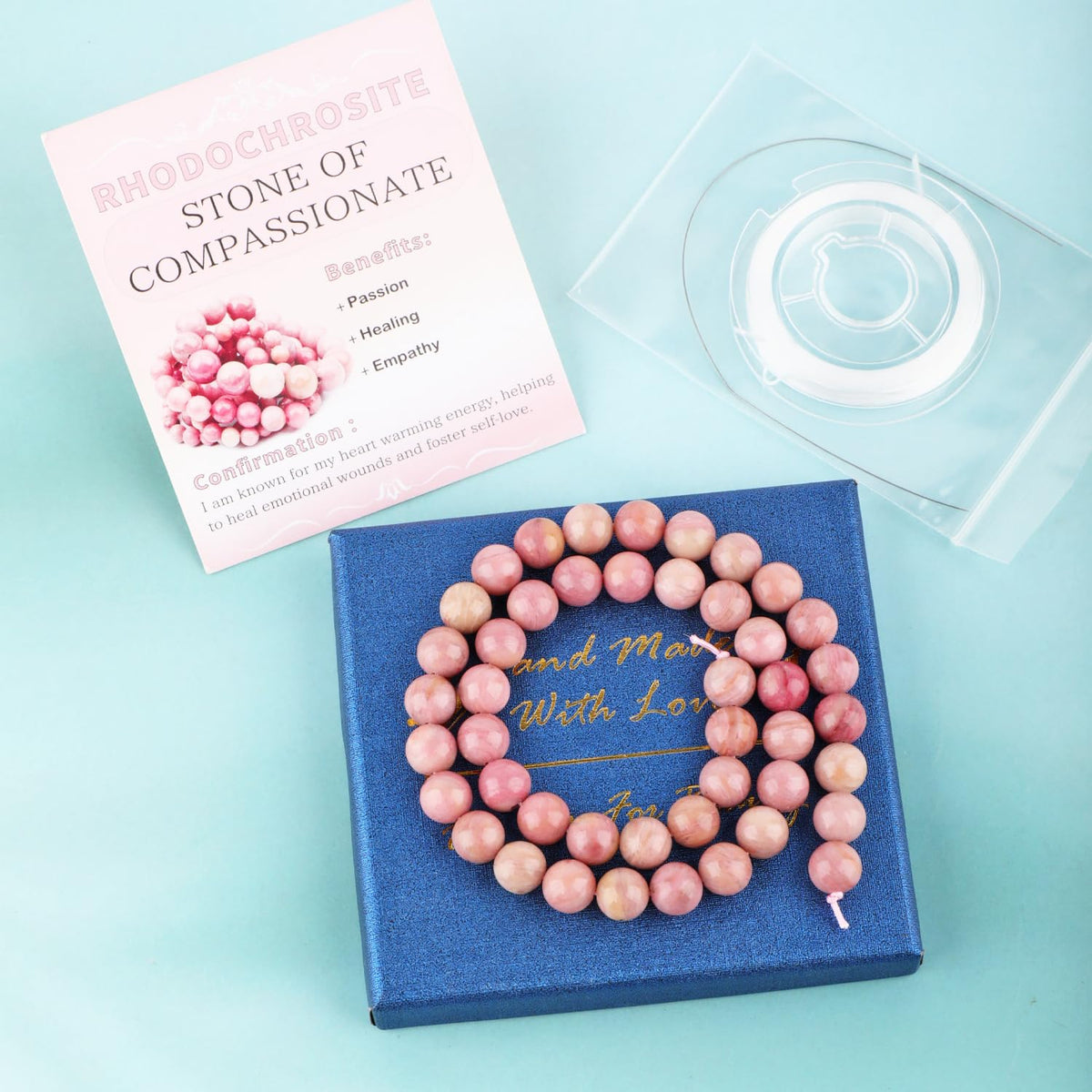 CMBYN Natural Stone Beads Round Genuine Real Stone Beading Strand Loose Gemstones DIY Smooth Bead for Bracelet Necklace Earrings Jewelry Making (Rhodochrosite, 8mm 45 Pieces)