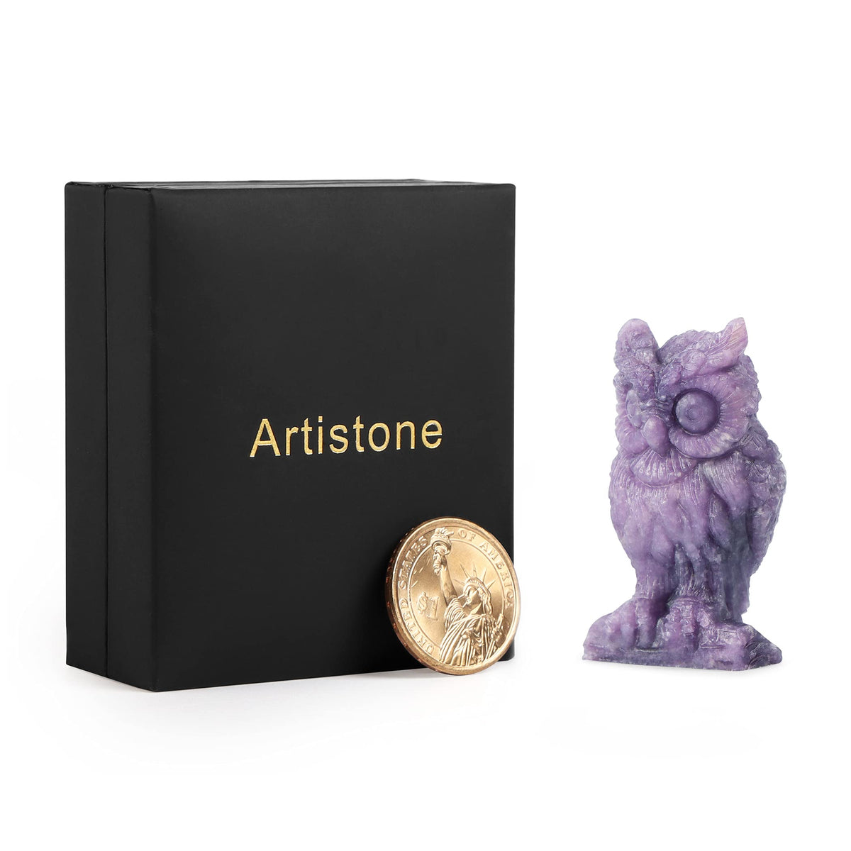Artistone 2" Purple Mica Stone Crystal Owl Statue Hand Carved Mental Reiki Healing Gemstone Figurines Home Office Car Decoration Owl Gifts for Women Kitchen