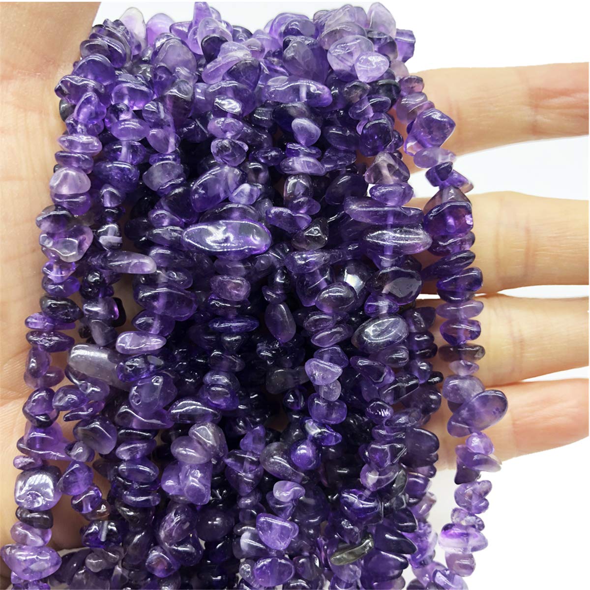 favoramulet 5-8mm Green Howlite Turquoise & Amethyst Tumbled Stone Chip Beads for Jewelry Making, Irregular Shaped Healing Crystal Loose Bead Supply, Pack of 2 Strands(64 inches)