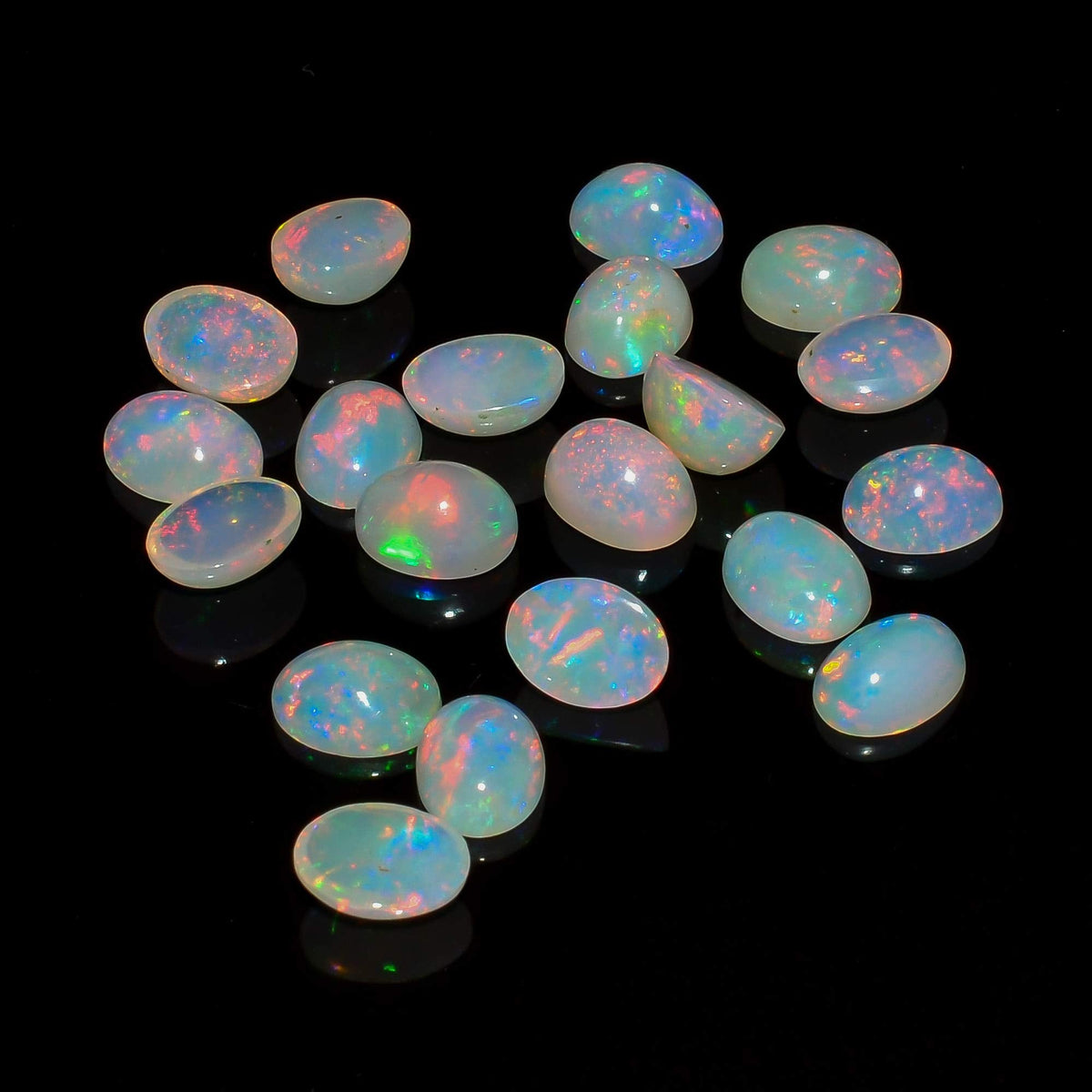 (2 PCS, Oval 7x5) AURA GEMS Natural Ethiopian Opal Oval Cabochon, Opal Loose Gemstone For Jewelry Making, Fire Play Color Opal Oval Cabochon Cut All Calibrated Sizes