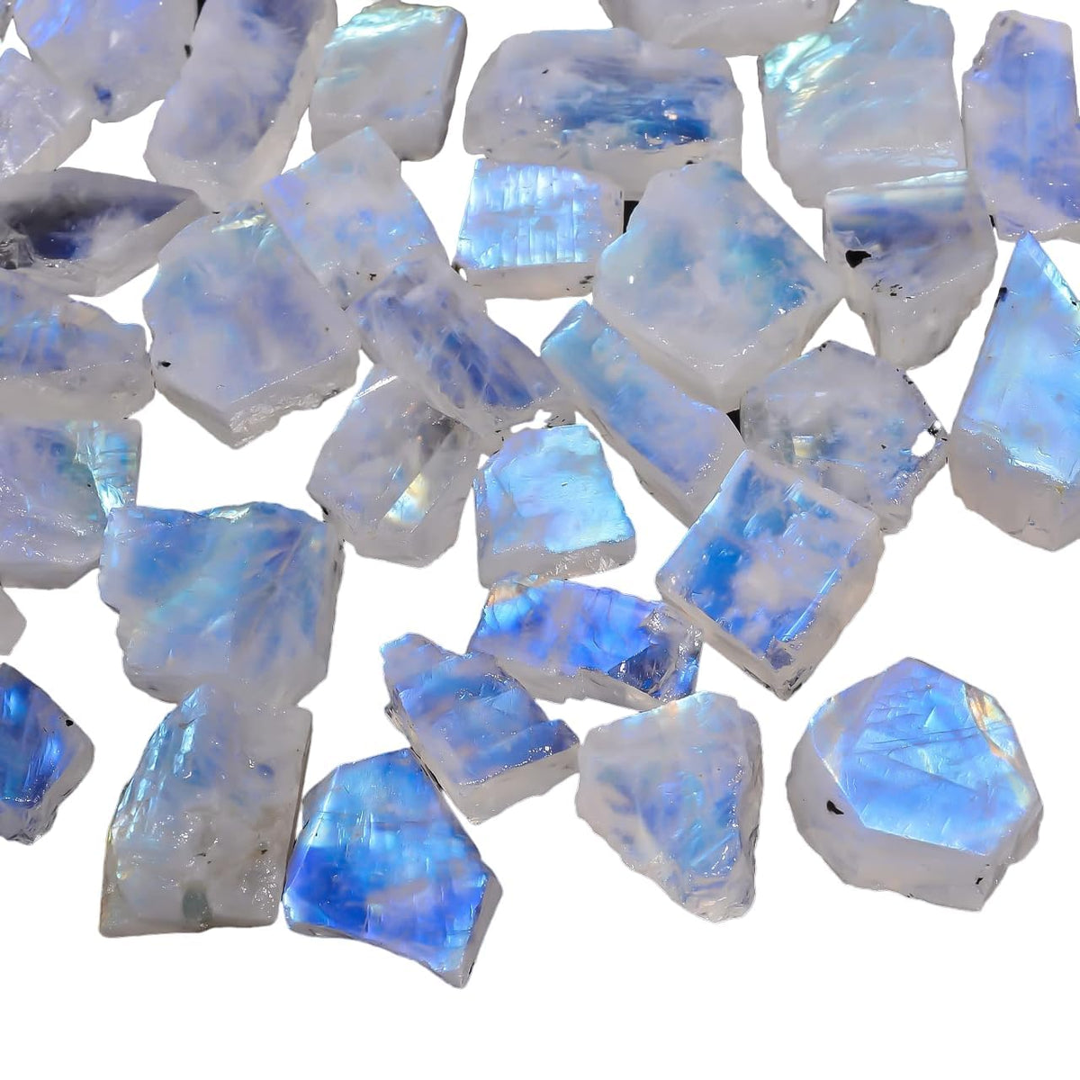 Gemkora 50 cts, 8-10 pcs, Natural Rainbow Moonstone Rough Gemstone, Raw Crystals, Moonstone Rock, Jewelry Making Supplies, Chakra Healing Crafts & DIY Stone [10-15 mm], AA+