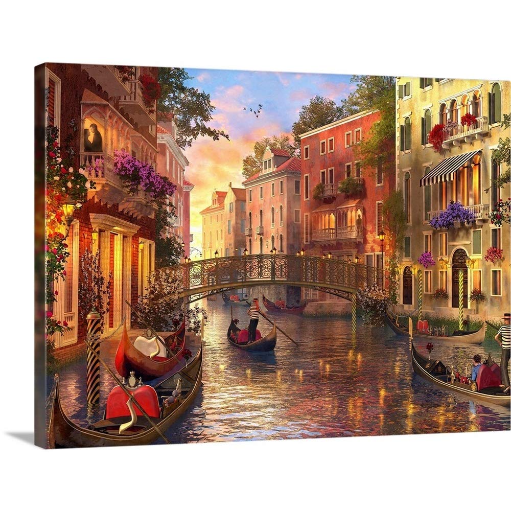 CANVAS ON DEMAND Sunset in Venice Canvas Wall Art Print by Dominic Davison, Home Decor, Design Artwork, 48"x36"