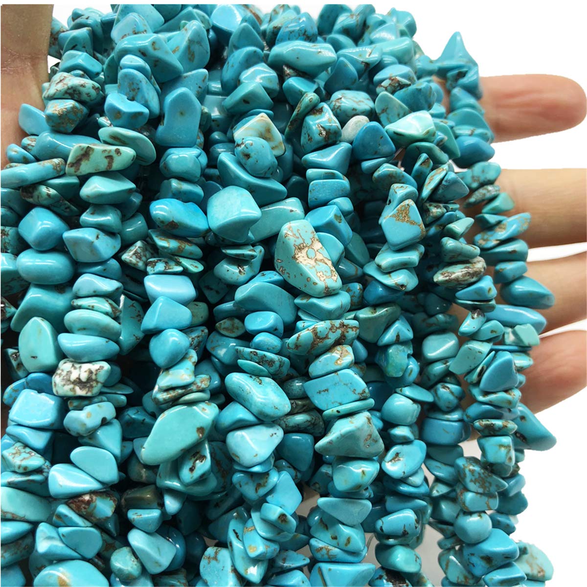 favoramulet 5-8mm Green Howlite Turquoise & Amethyst Tumbled Stone Chip Beads for Jewelry Making, Irregular Shaped Healing Crystal Loose Bead Supply, Pack of 2 Strands(64 inches)