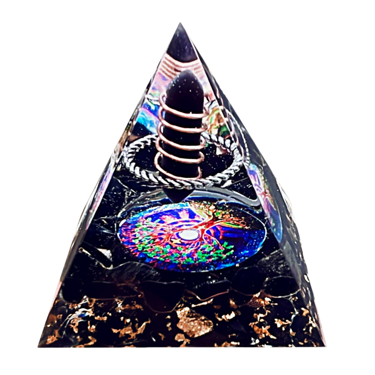 Saefheled Crystal Column Orgone Pyramid,Natural Energy Obsidian Orgonite Crystal Healing Pyramid for Reduce Stress,Balance Chakras, Enhance Meditation, Attract Luck, and accumulate Wealth Health(6cm)