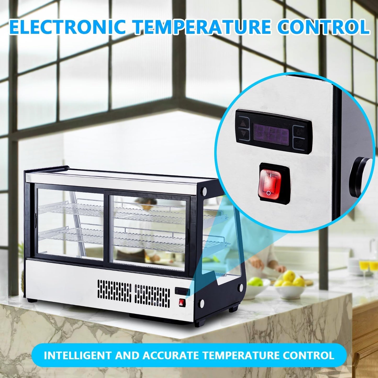 PeacefulHues Commercial Display Refrigerator 6.5 Cu Ft, Countertop Refrigerated Display Case with LED Lighting for Bakery, Cafe, 110V/176W