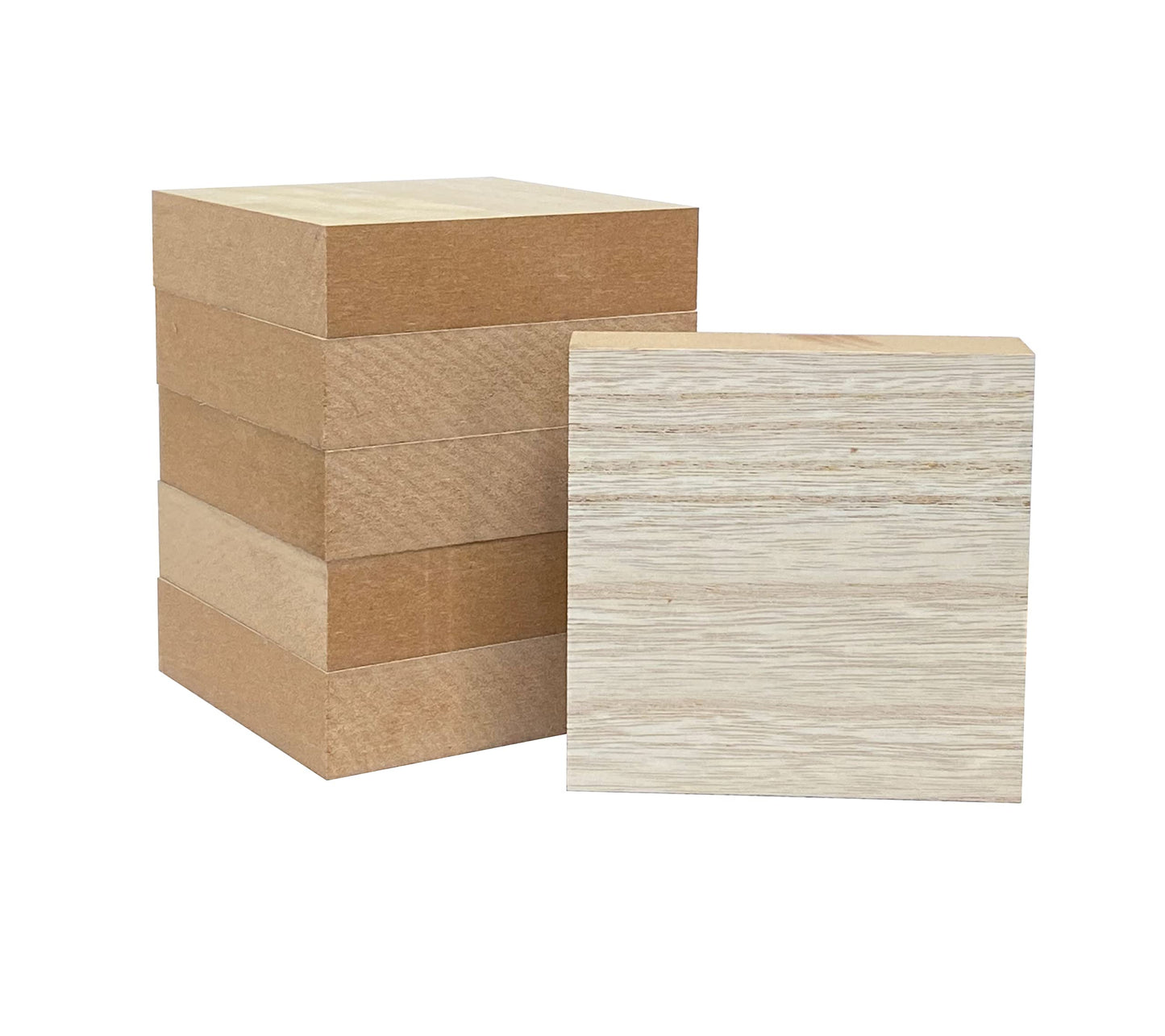 6 Pack Thick Wooden Blocks Unfinished MDF Wood Squares for Crafts Memorial Sign(4x4x1 in)