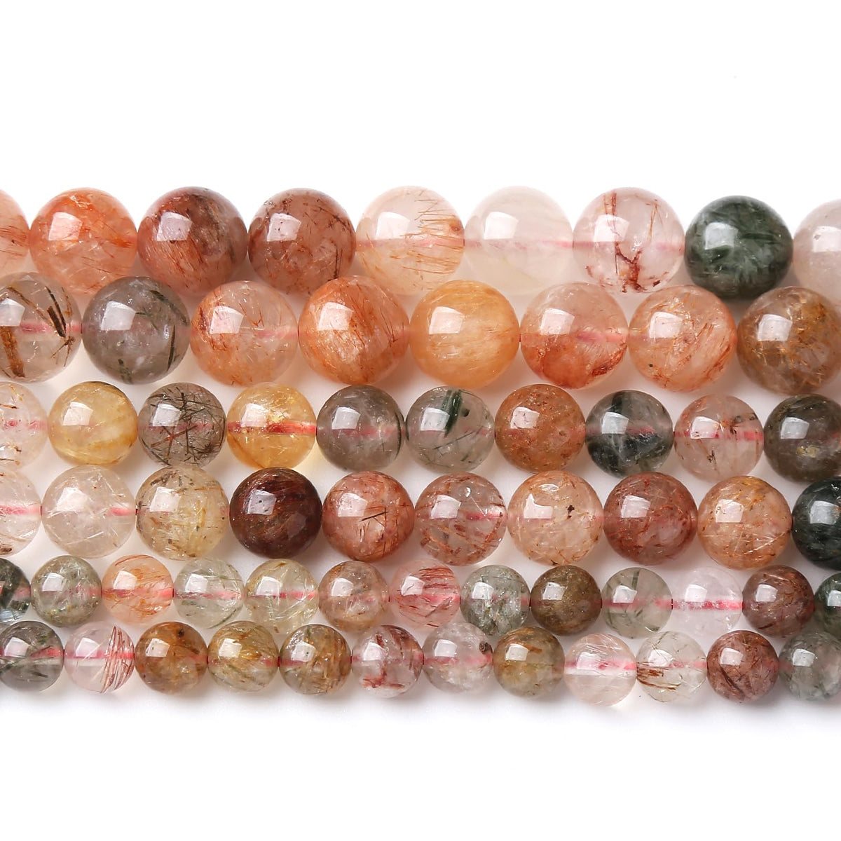 A+ Colorful Rutilated Quartz Crystal Beads Natural Stone Round Loose Beads for Jewelry Making DIY Bracelet Necklace Accessories 10mm 36pcs