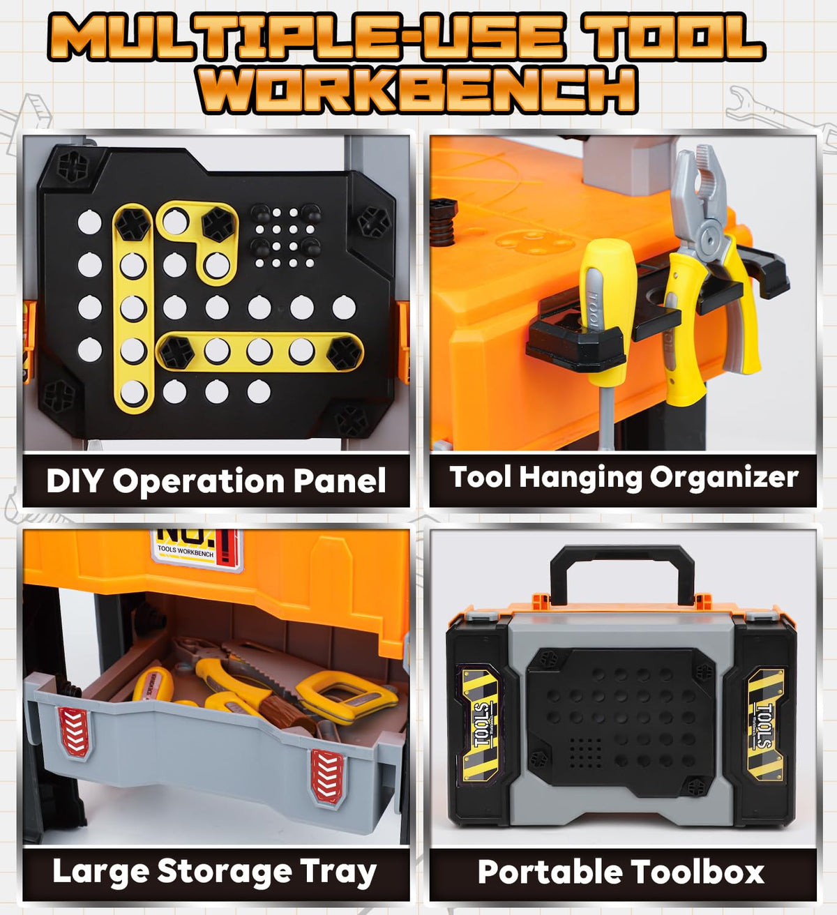 Lehoo Castle Kids Tool Bench with Electric Drill and Construction Vehicles, 2-in-1 Workbench and Toolbox for Toddlers, STEM Learning Toys for Age 3-5, Birthday Gift for Boys & Girls