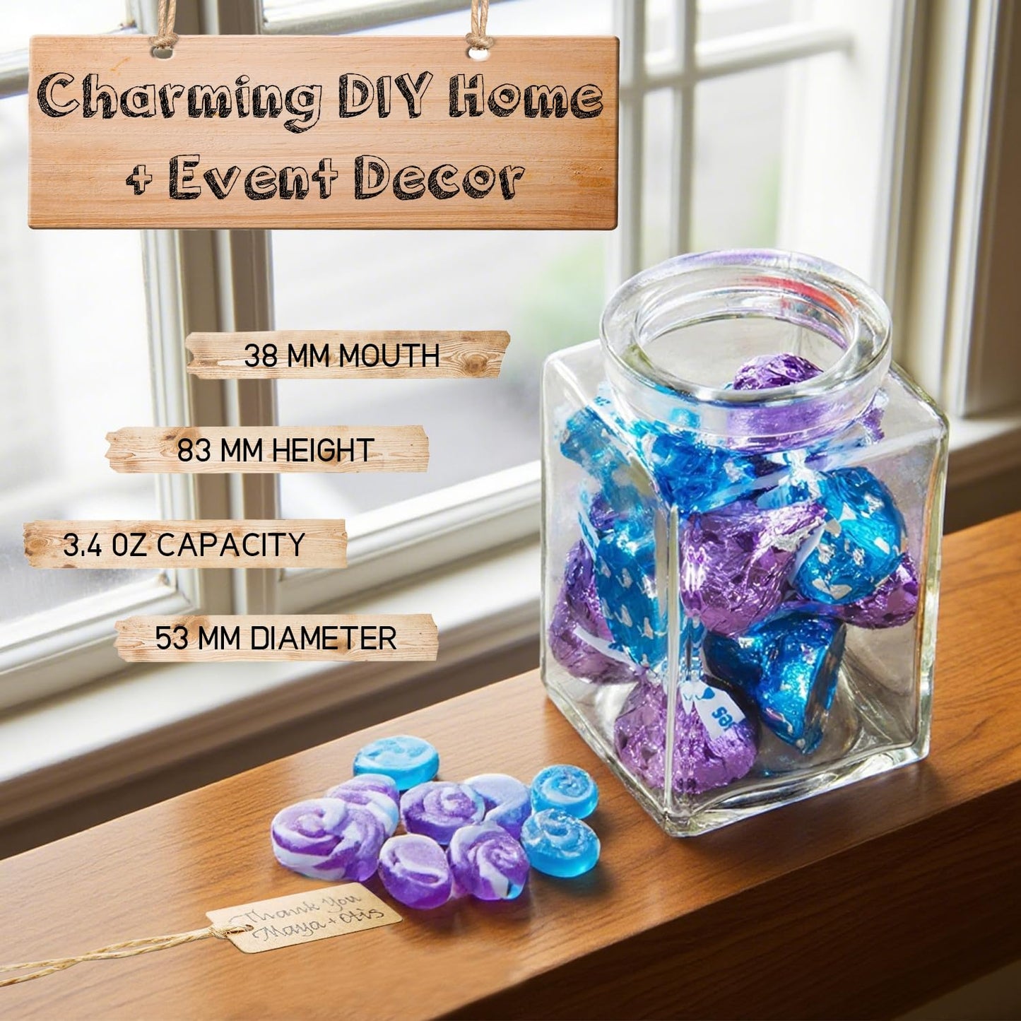 12 Pack Empty Candle Jars, 100ml Mini Square Glass Bottles with Stoppers, Mini Jars w/Cork Lids for Crafting Candles, Wedding Favours & Potions