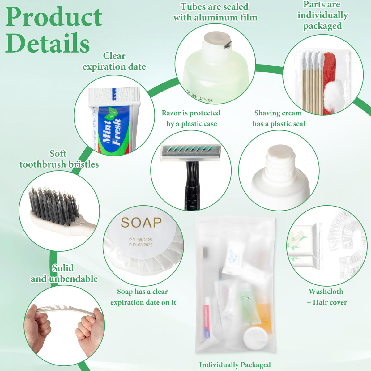 Hygiene Kit Bulk, Individually Packed, The convenience kit bulk Is Fully Equipped And Clean And Hygienic, Convenience Kits Suitable For Hotel, Home, Camping, Travel (12 sets)