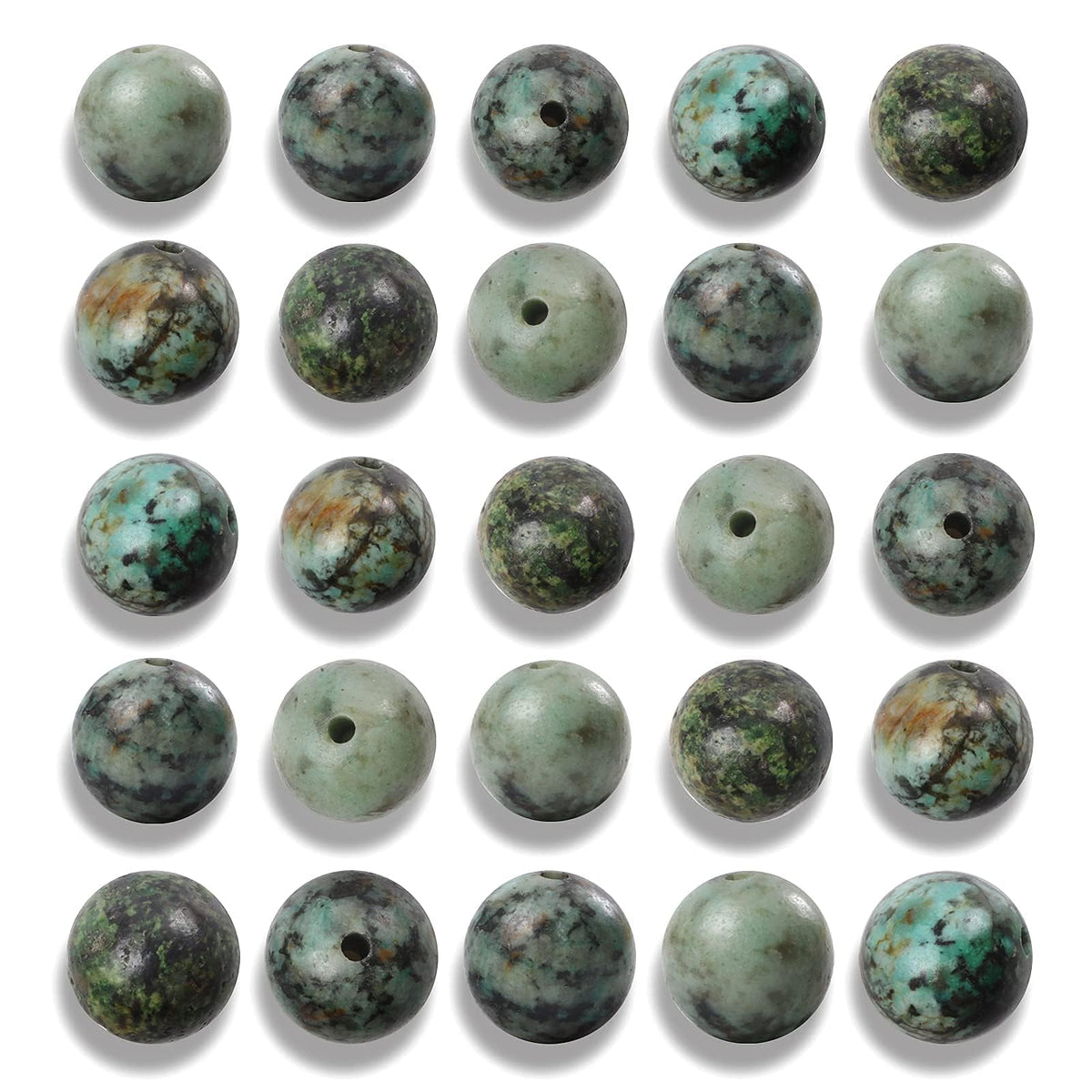 NITOPUPU 100Pcs 8mm Natural Smooth African Turquoise Gemstone Beads Round Loose Stone Beads for Jewerly Making with Crystal Stretch Cord