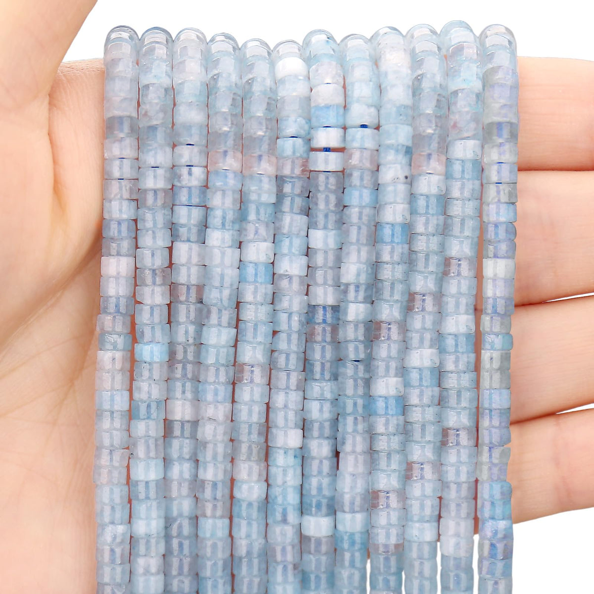 BONNY BOXX 150PCs Natural Aquamarine Spacer Beads, Loose Semi Precious Flat Round Gemstone Heishi Disc Stone Beads for Beading Jewelry Making 4mm*2mm
