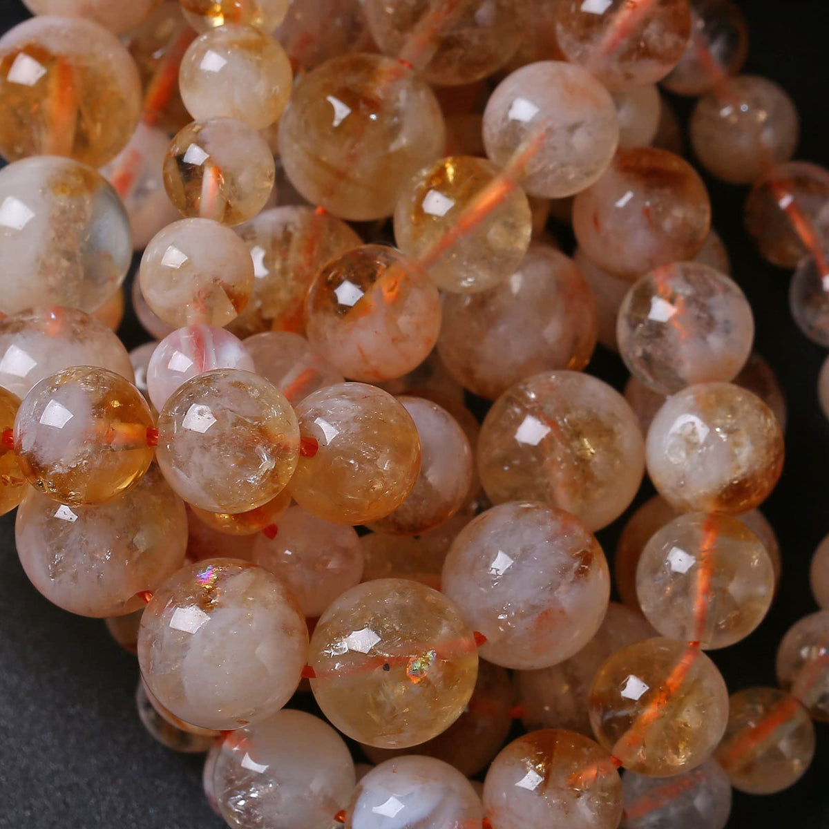 8MM 46PCS Natural Stone Citrine A Grade Quartz Crystal Loose Beads for Jewelry Making DIY Bracelet Necklace 1 Strand 15’’