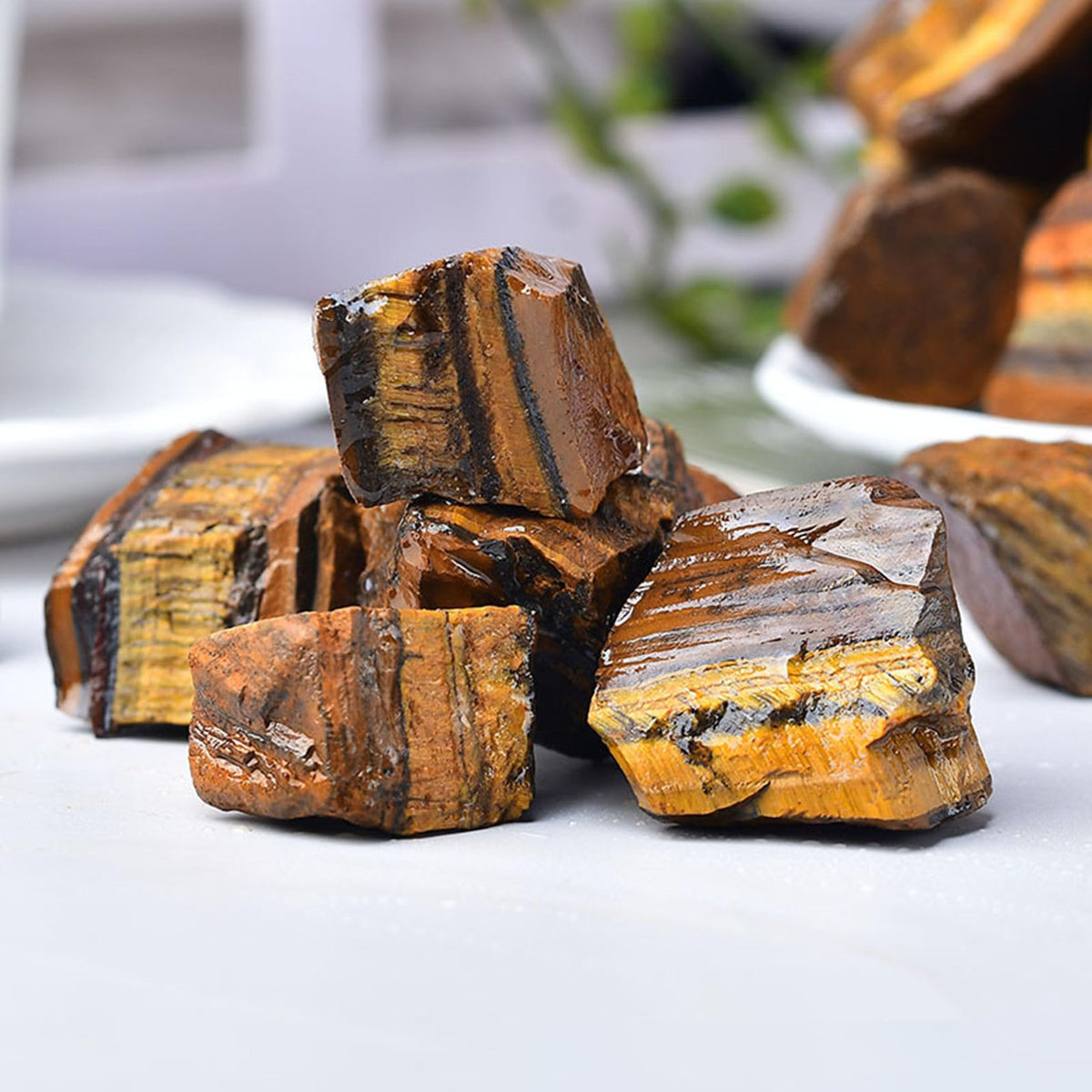 Tiger's Eye Raw Crystals Healing Crystals Natural Rough Stones 1.2-2" for Tumbling, Fountain Rocks, Yoga, Meditation, Polishin, Gift 40