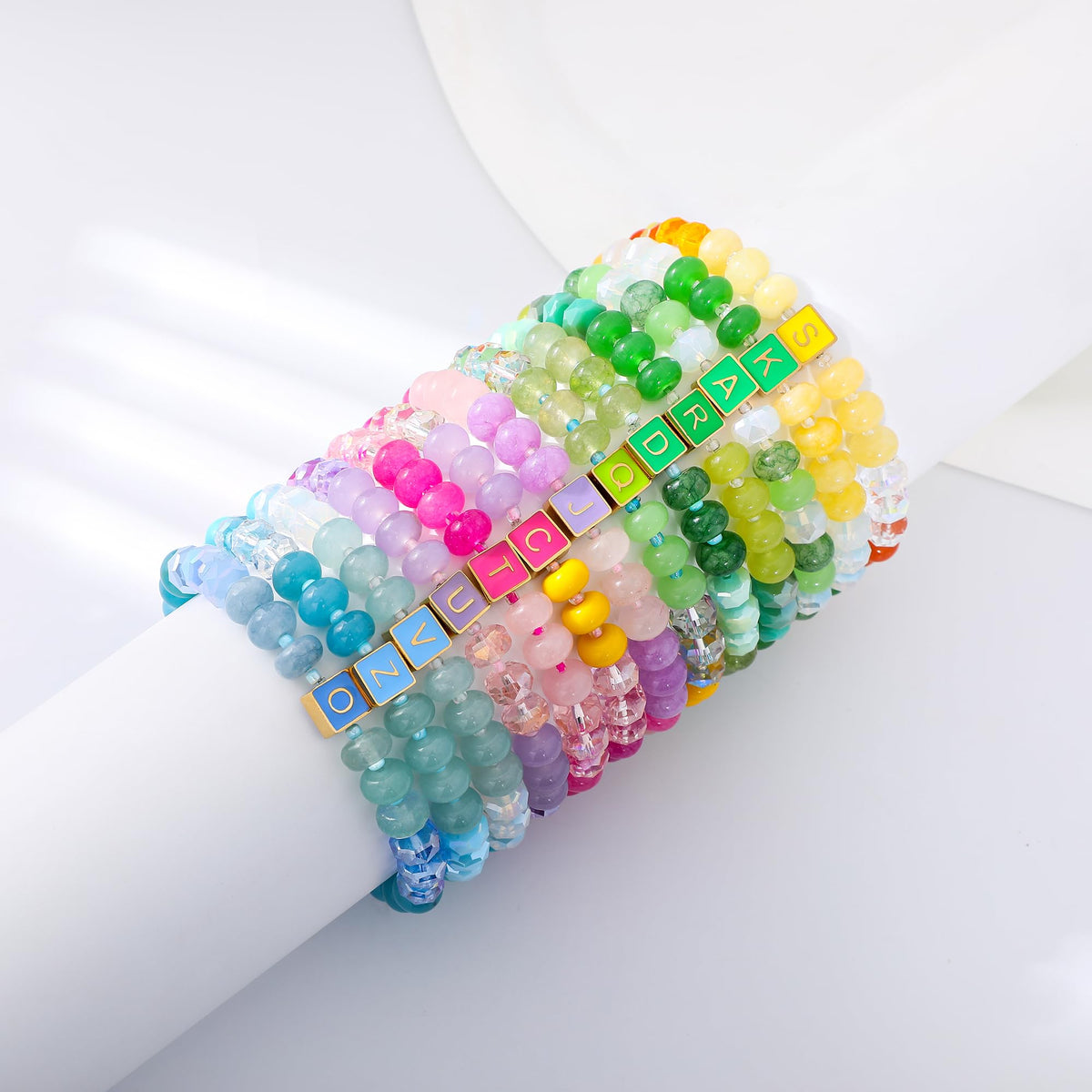 SLYAIH Colorful Beaded Initial Bracelets for Women Boho Crystal Beaded Elastic Stretch Bracelet A-Z Letter Bracelet Handmade Jewelry Gifts for Women