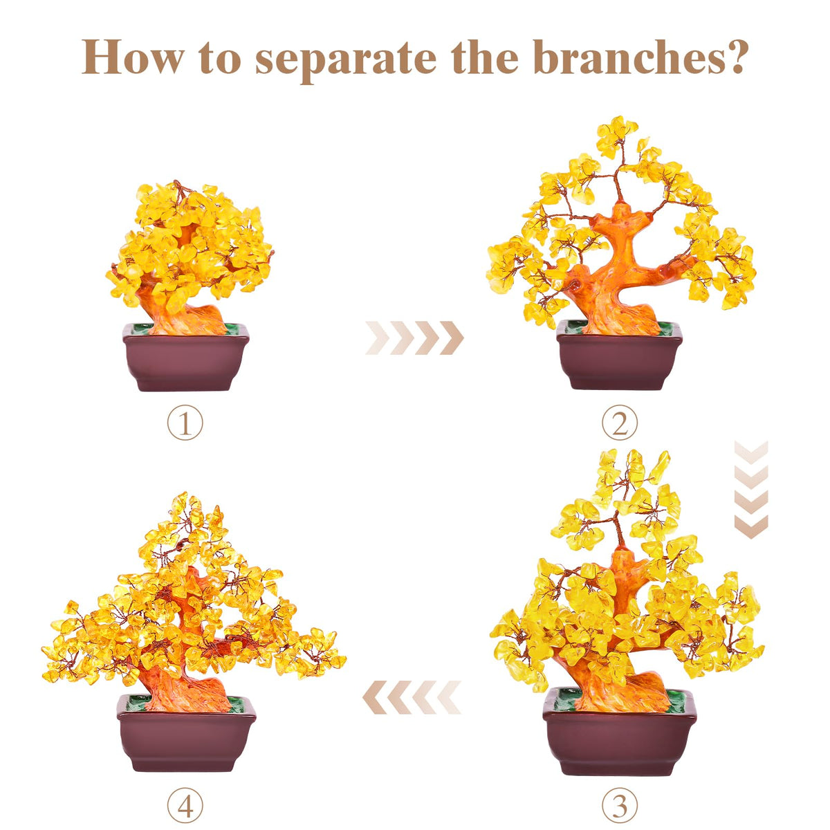 AzureLeap Feng Shui Quartz Crystal Money Tree Bonsai Style Decoration for Luck and Wealth (Yellow)