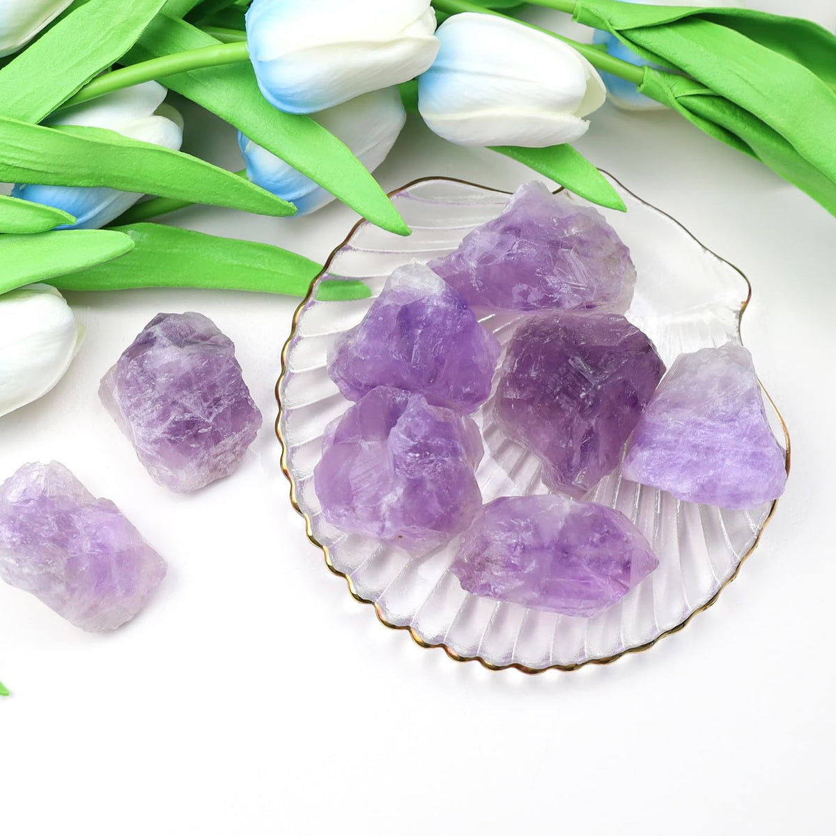 QINJIEJIE Amethyst Crystals Raw Stones Natural Rough Gemstones Rocks Bulk Large 0.8-1.2" Gems Reiki Light Purple Fountain Rock for Tumbling Cabbing Polishing Wire Wrapping Wicca Decoration 0.9 lbs