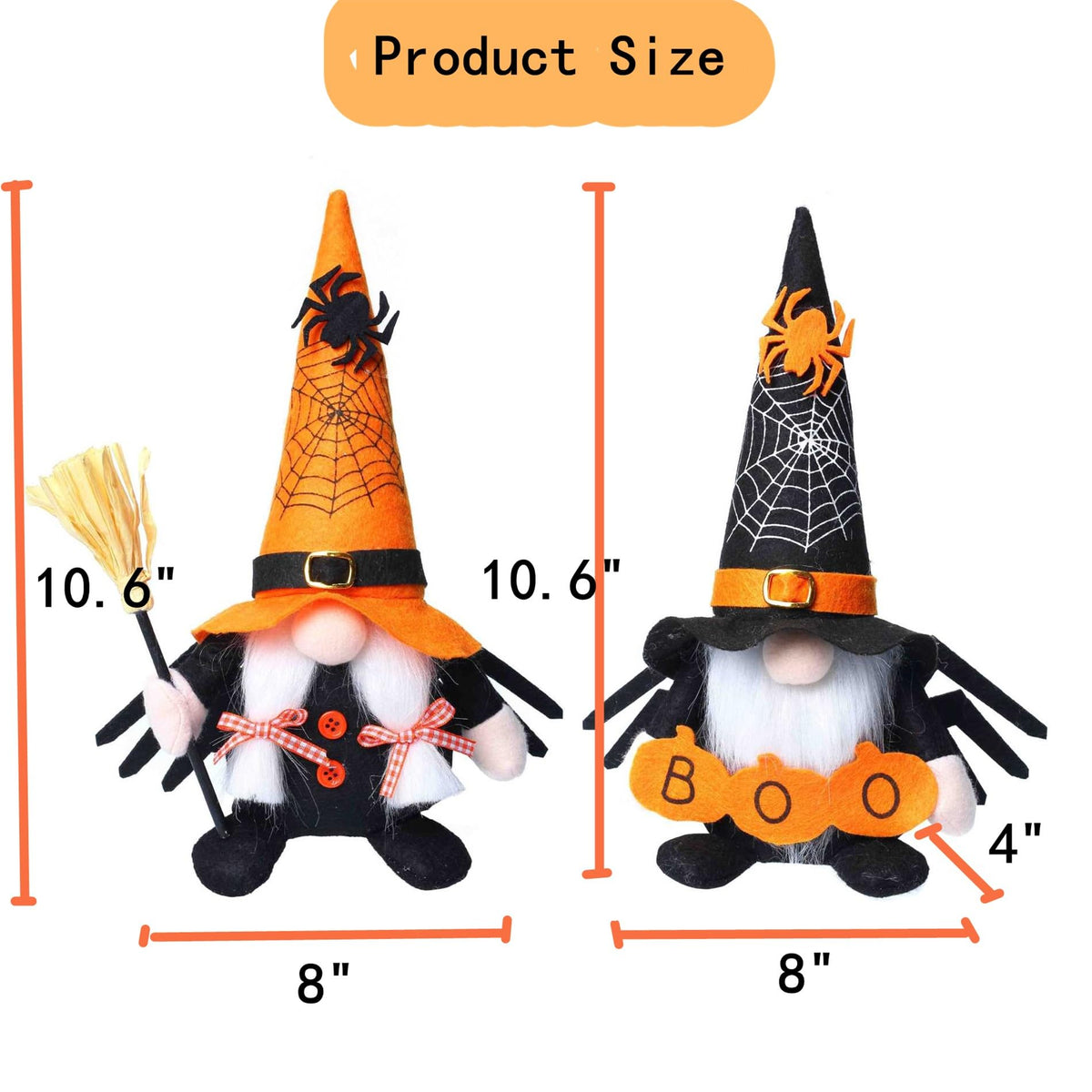 Ni-JASW Halloween Plush Gnomes Set of 2, Spooky Orange Black Spider Web Swedish Tomte Elf Figurines for Tiered Tray Home Decor