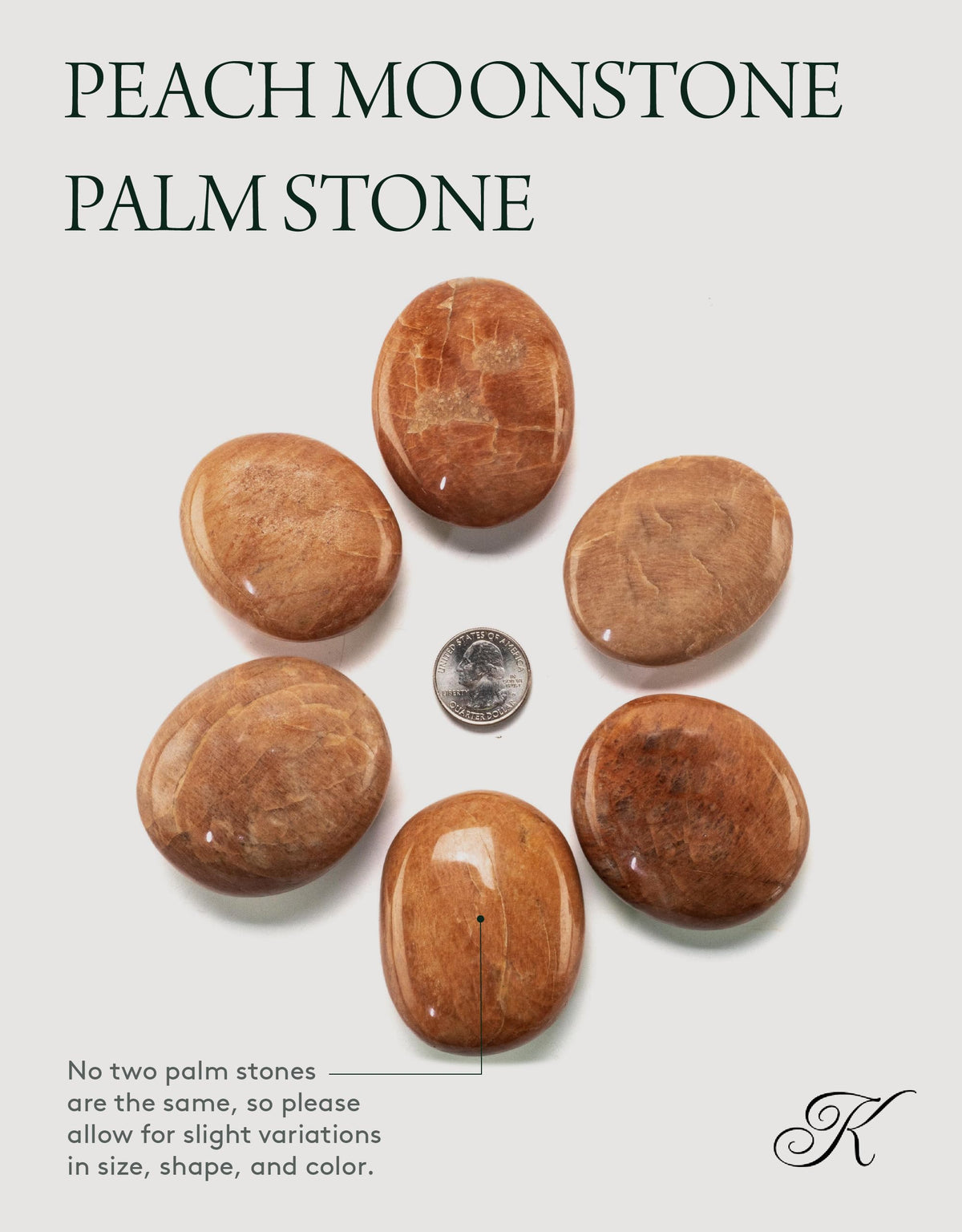 KALIFANO Sunstone Peach Moonstone Palm Stone with Healing & Calming Effects - AAA+ High Energy Piedra de Luna Melocotón Reiki Worry Crystal Used for Emotional Healing (Information Card Included)