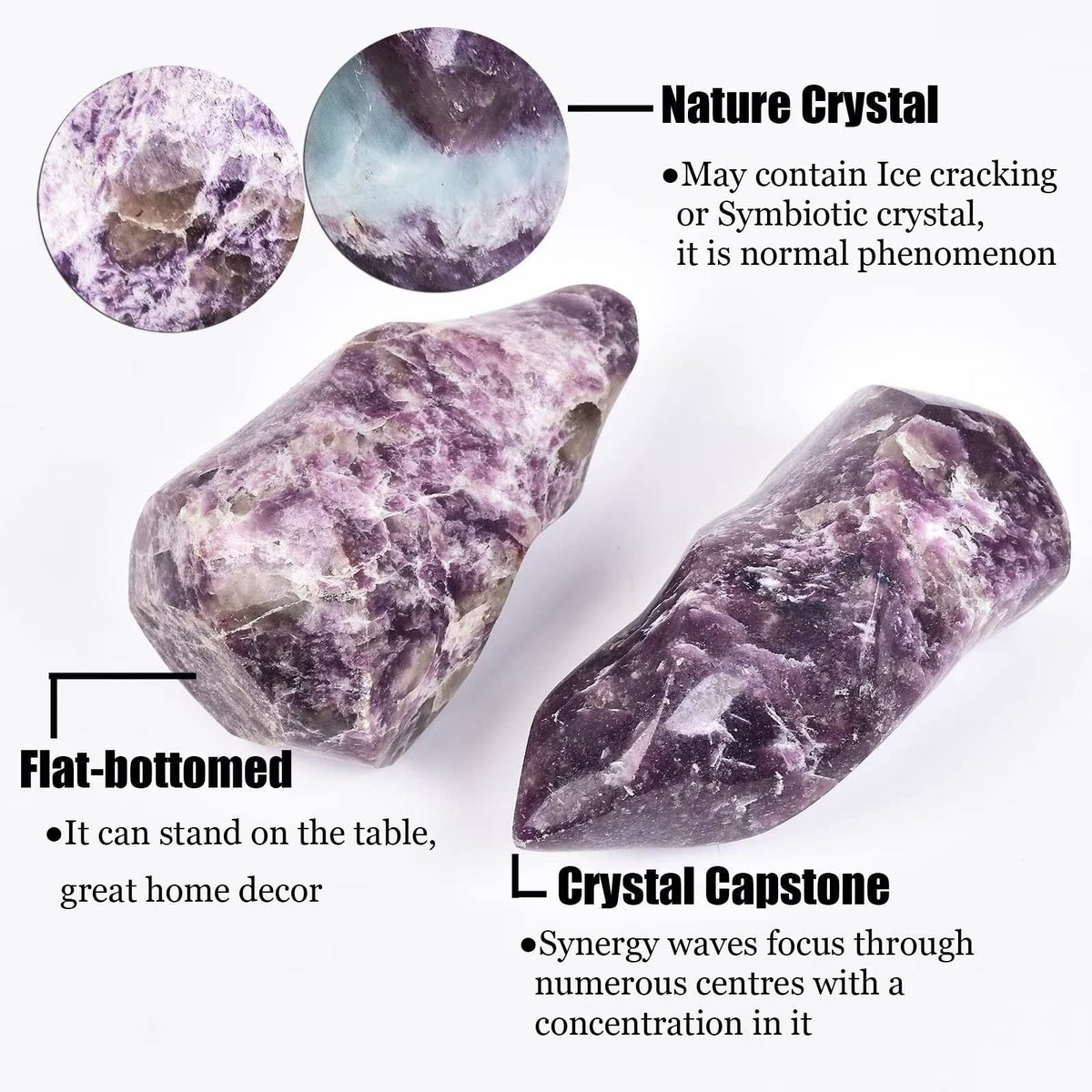 AMOYSTONE Purple Lepidolite Crystals Tower Flame Shaped Stone Energy Meditation Healing Crystal Home Decor 1.5-2.2 Pound