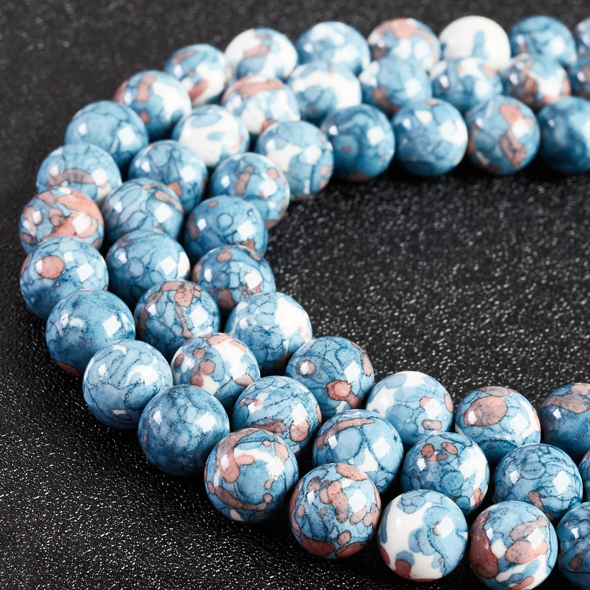 35pcs 10mm Natural Blue Rain Flower Beads Gemstone Beads Round Loose Beads for Jewelry Making