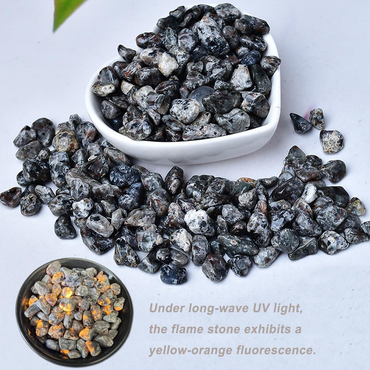 Erliway 100g Natural Flame Yooperlite Stone Crystal Chips, 7-9mm Tumbled Chips Crushed Crystal Stone, Polished Crystal Chip for Fish Tank, Healing Tumbled Chip for Reiki Jewelry Making Home Décor