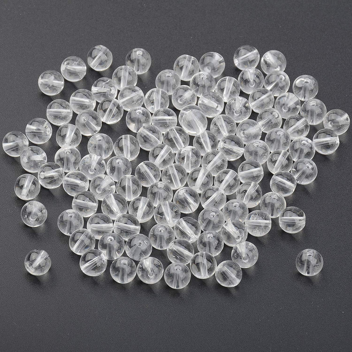 LPBeads 100PCS 8mm Natural Clear Quartz Crystal Gemstone Round Loose Beads for Jewelry Making with Crystal Stretch Cord
