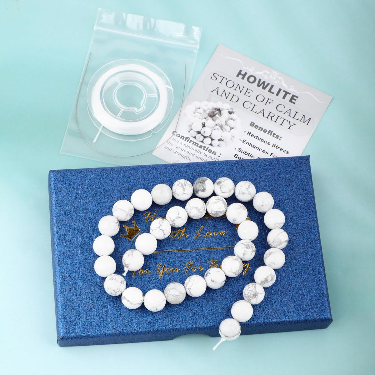 CMBYN Natural Stone Beads Round Genuine Real Stone Beading Strand Loose Gemstones DIY Smooth Bead for Bracelet Necklace Earrings Jewelry Making (Howlite, 10mm 36 Pieces)