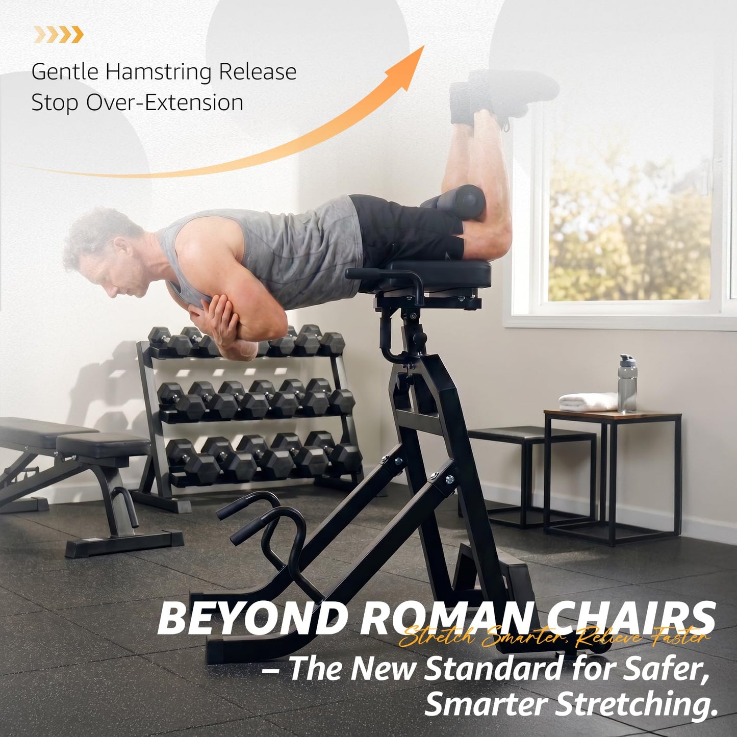 Heavy-Duty Inversion Equipment Roman Chair for Back Hyperextension and Core Strength Training, 350 lbs Capacity Decompression Bench for Home Gym
