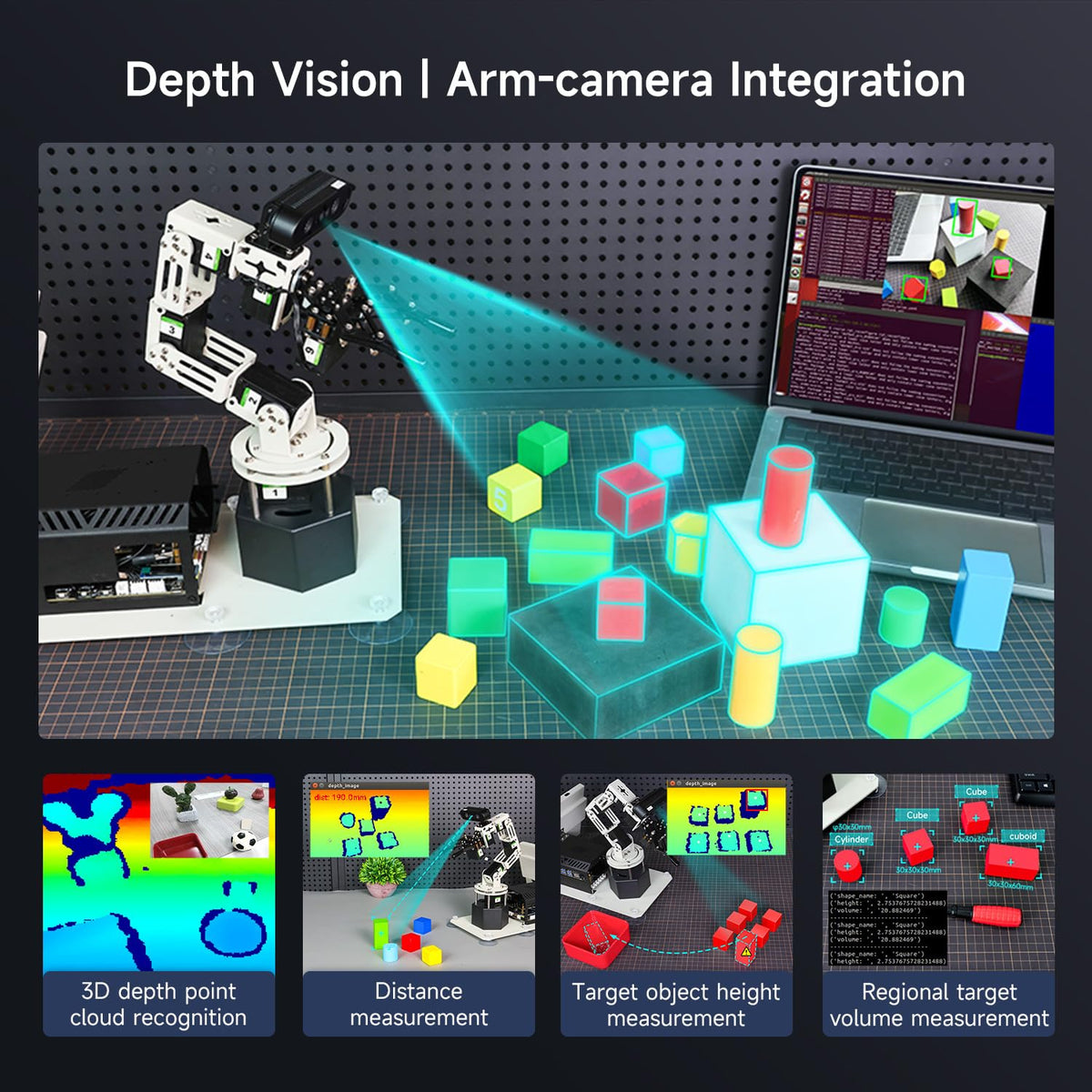 Yahboom 6DOF Program Robotic Arm Kit 3D Adaptive Gripping, Supports Large AI Model for Mechanical Engineers Python (Standard-Without Nano 4GB)