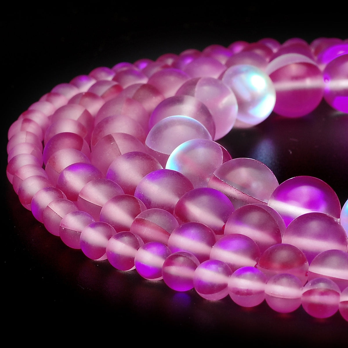 RUBYCA 6mm Round Moonstone Matte Crystal Glass Beads Aura for Jewelry Making Pink, 1 Strand