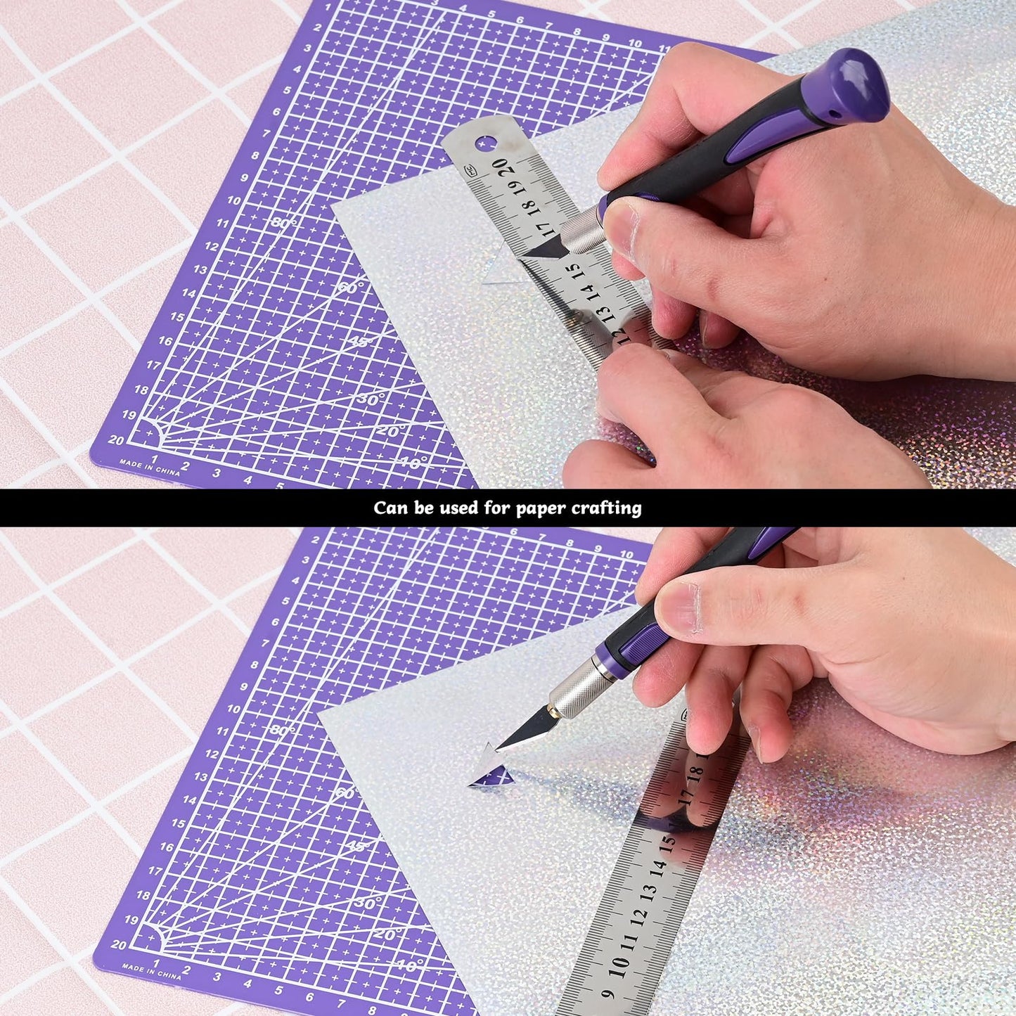 EHDIS Exacto Knife Set Utility Craft Precision Hobby Knife Tool with Cutting Mat,6 inch Vinyl Squeegee, Steel Ruler, for Sewing Crafts Hobby Fabric Precision Scrapbooking Project (Purple)