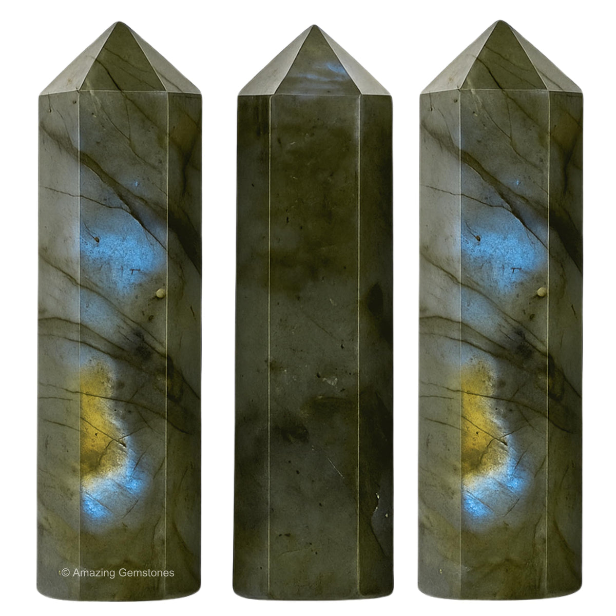Amazing Gemstone Labradorite Crystal Points Bulk Healing Crystals - Pack of 3 Single Terminated Healing Wand Point Bulk Crystals for Crafts, Crystal Grid, DIY Work - Premium Crystals - Beginners Gift